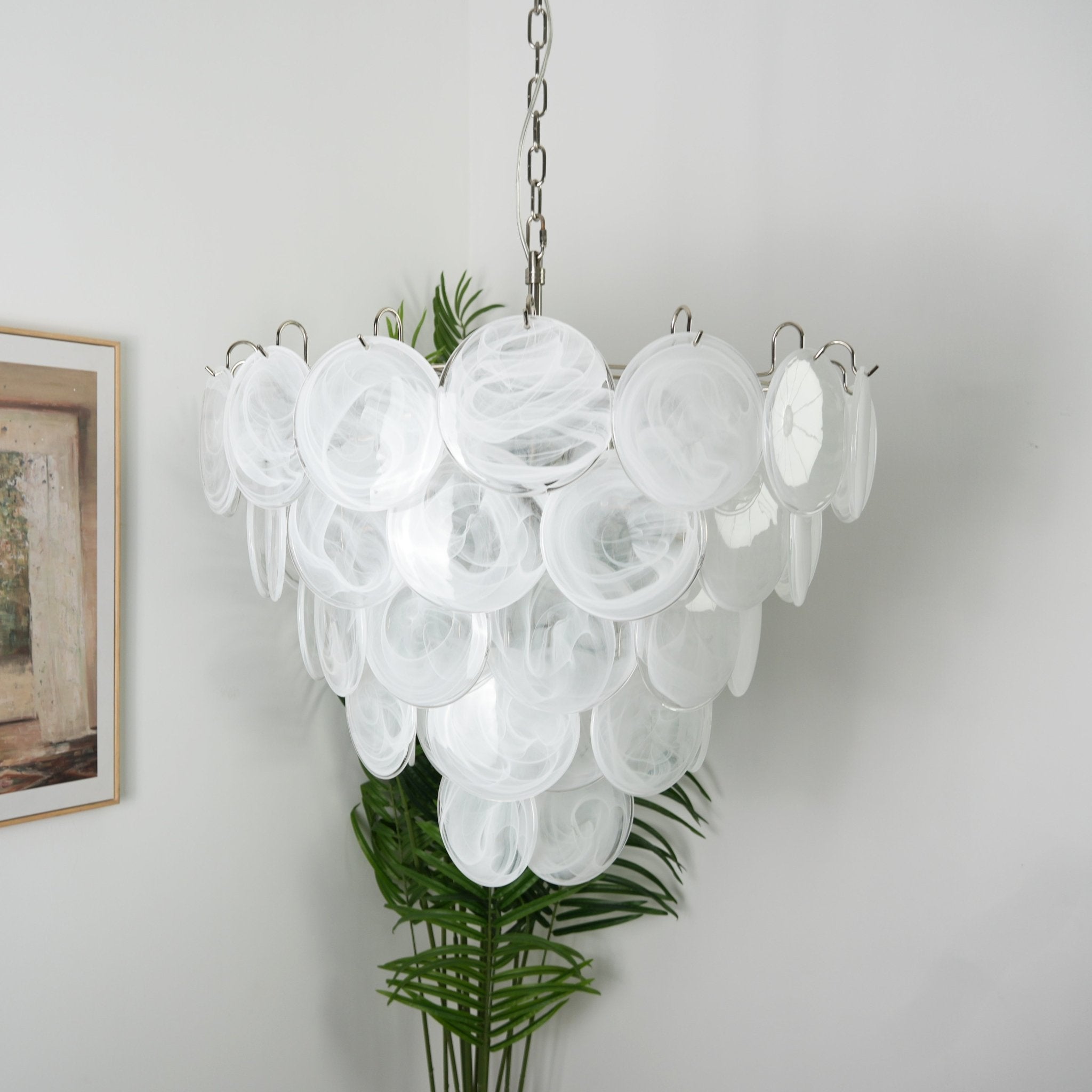 Aurora Chandelier White Murano Glass Disc - Letslighting
