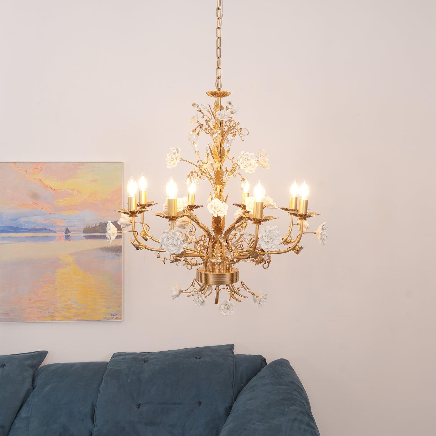 Vavenara Postmodern Luxury Rose White Crystal Chandelier - Lamp Copper