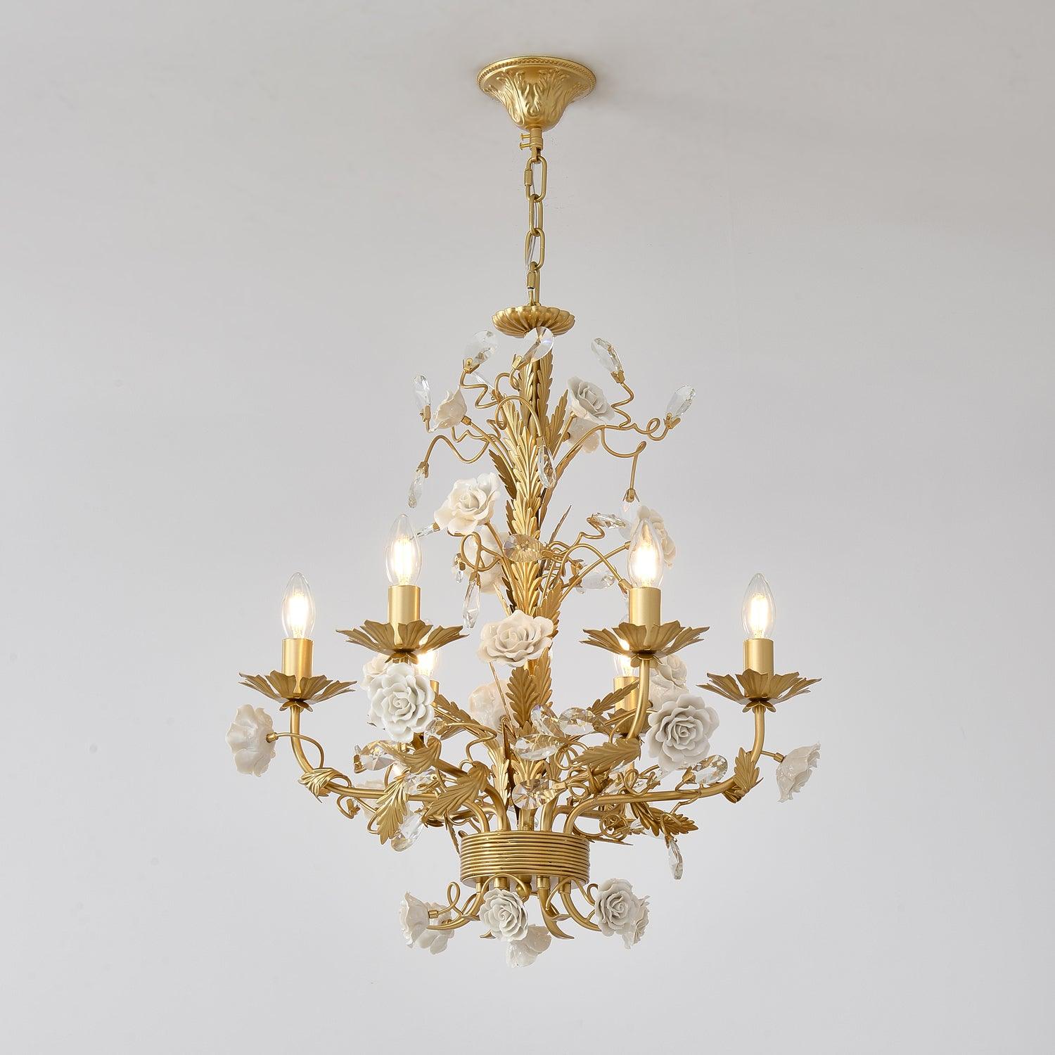 Lustre Orné Cadre Porcelaine Roses Cristal Classique Luxe - Neutralighting