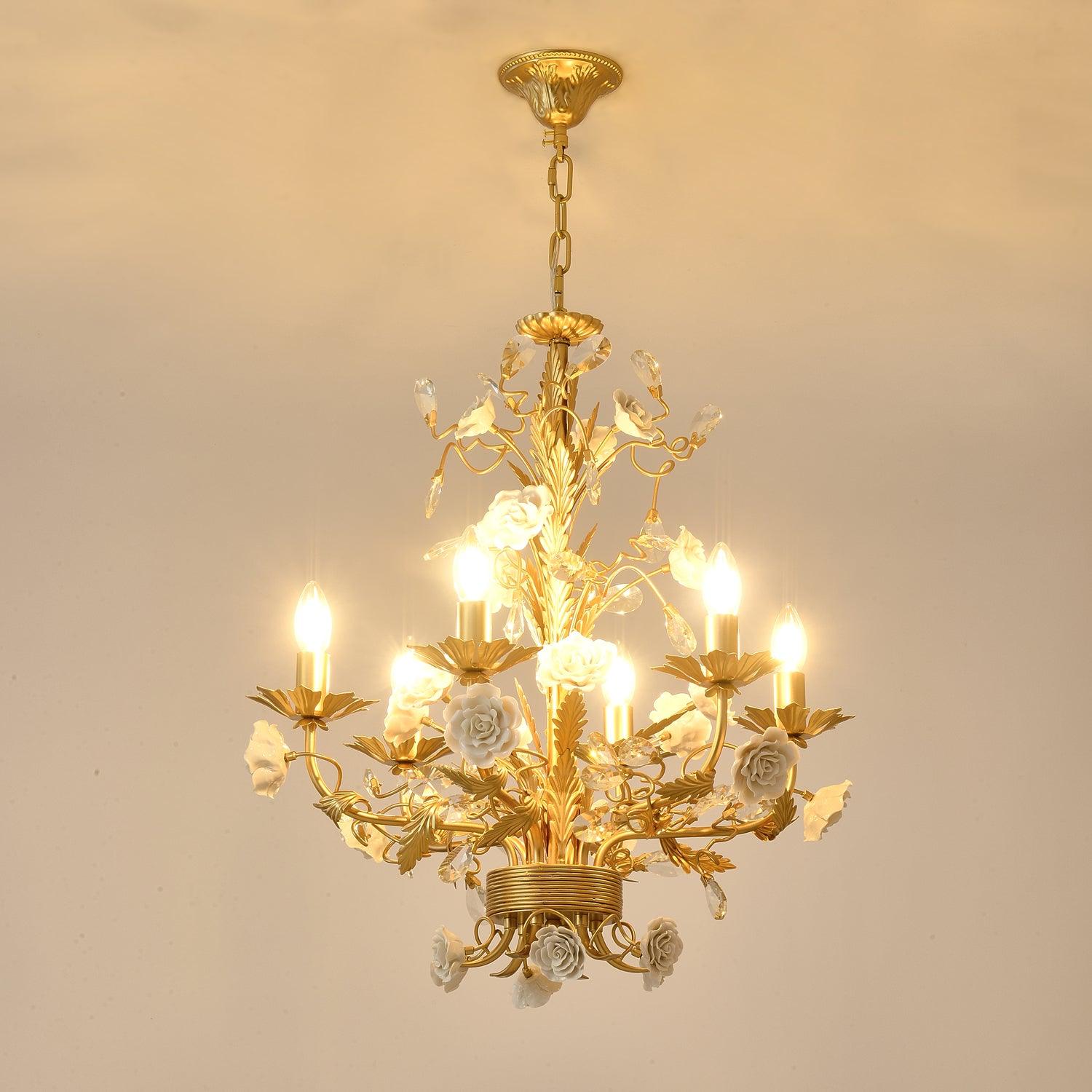 Lustre Orné Cadre Porcelaine Roses Cristal Classique Luxe - Neutralighting