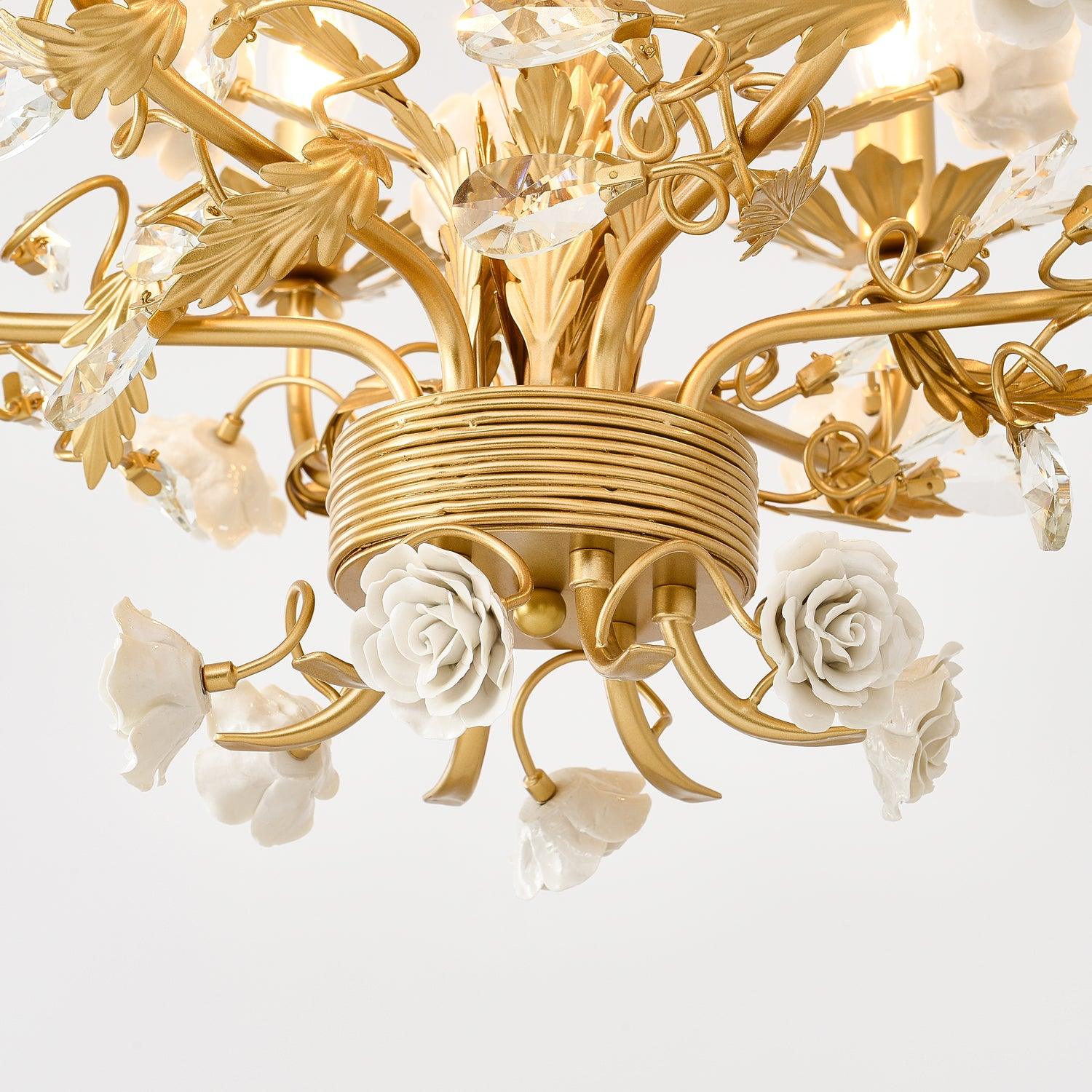Lustre Orné Cadre Porcelaine Roses Cristal Classique Luxe - Neutralighting