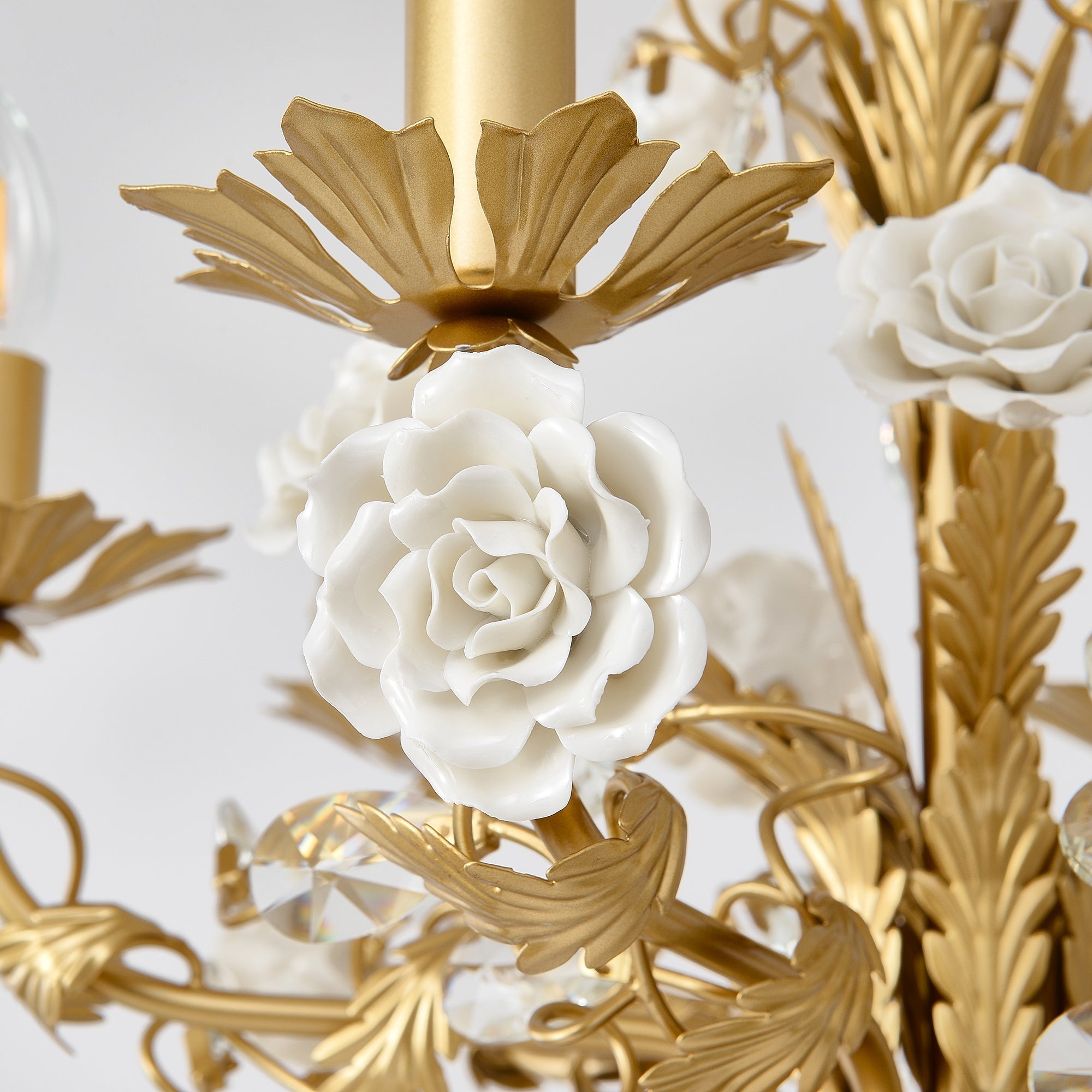 Vavenara Postmodern Luxury Rose White Crystal Chandelier - Lamp Copper
