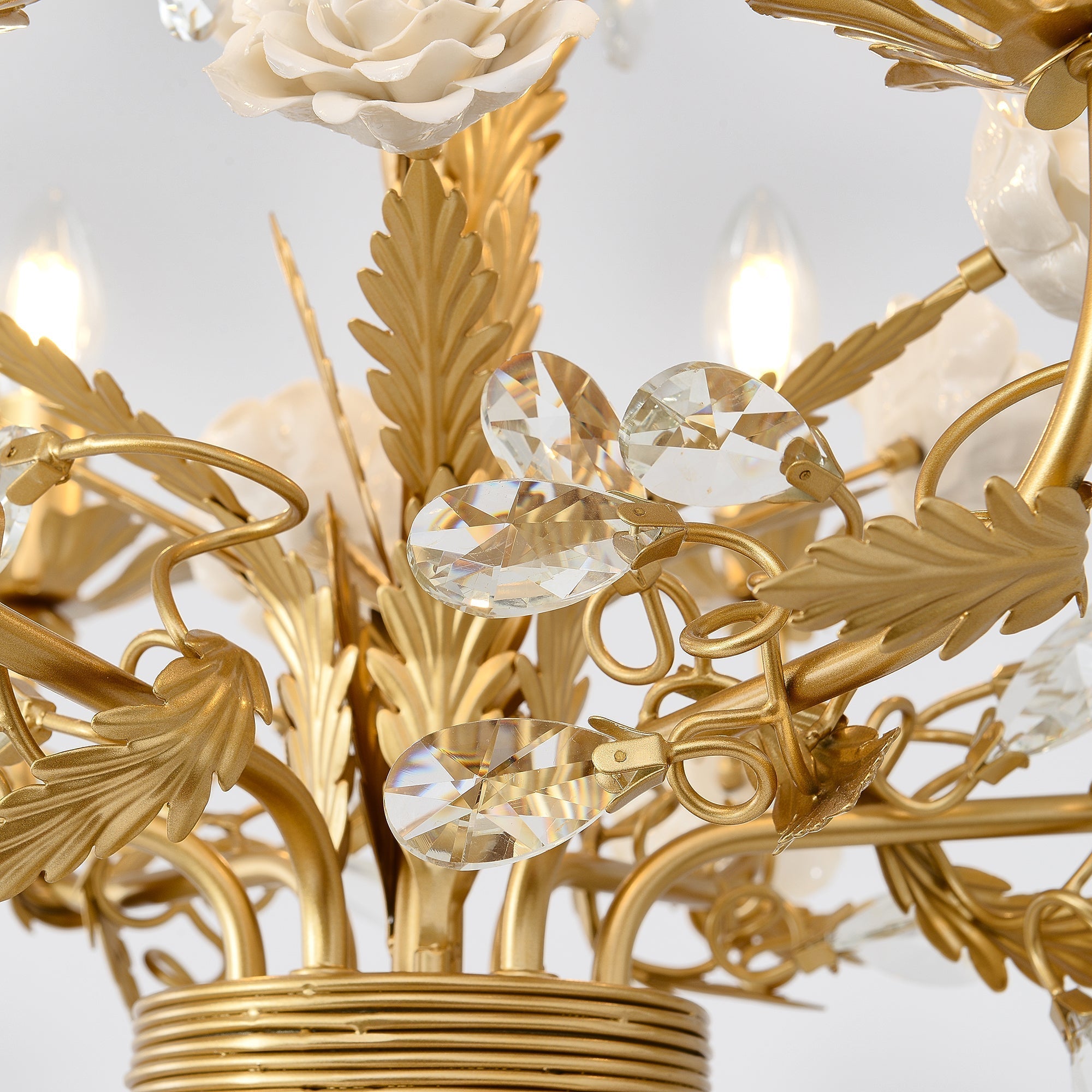Vavenara Postmodern Luxury Rose White Crystal Chandelier - Lamp Copper