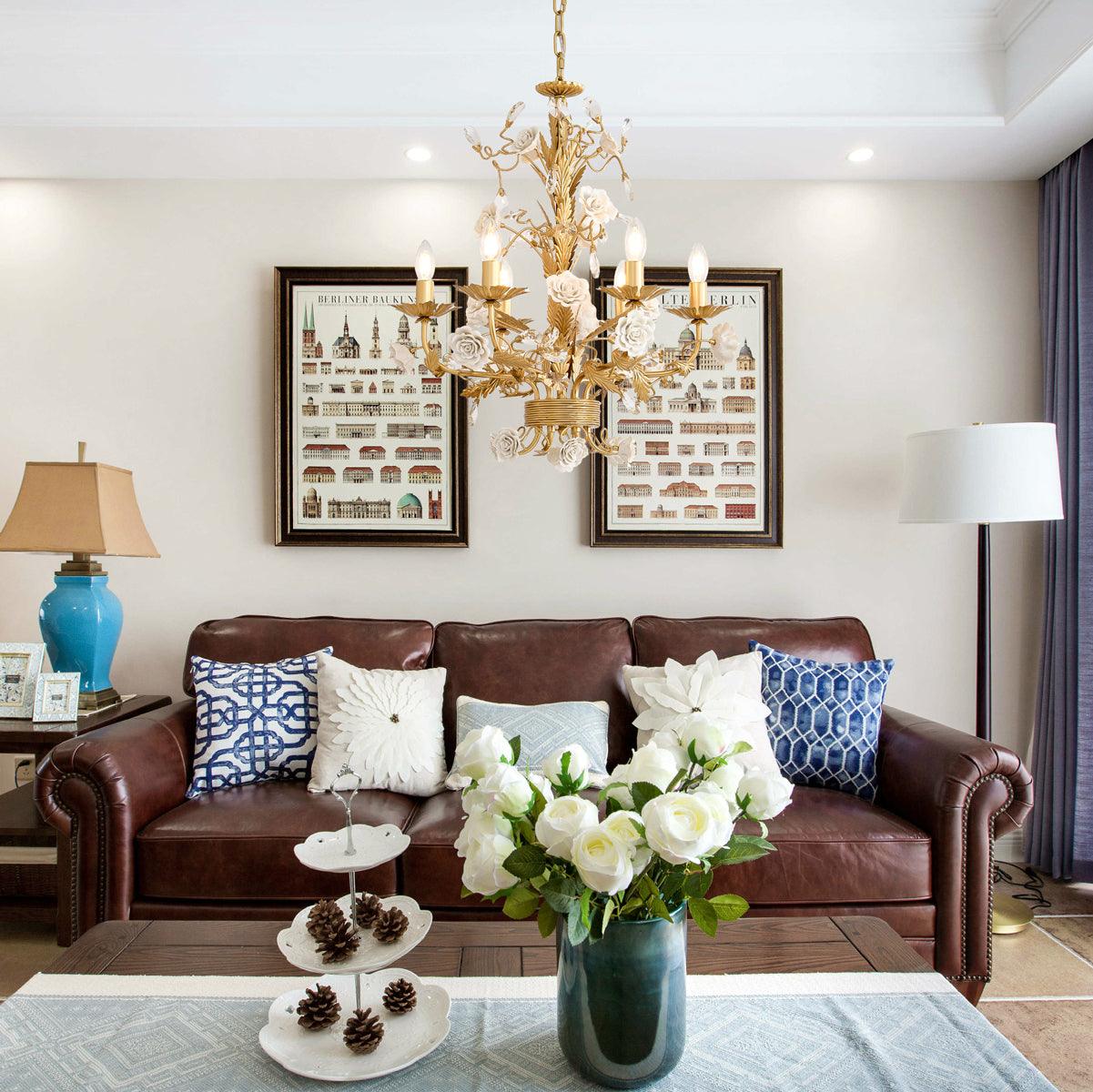 Lustre Orné Cadre Porcelaine Roses Cristal Classique Luxe - Neutralighting