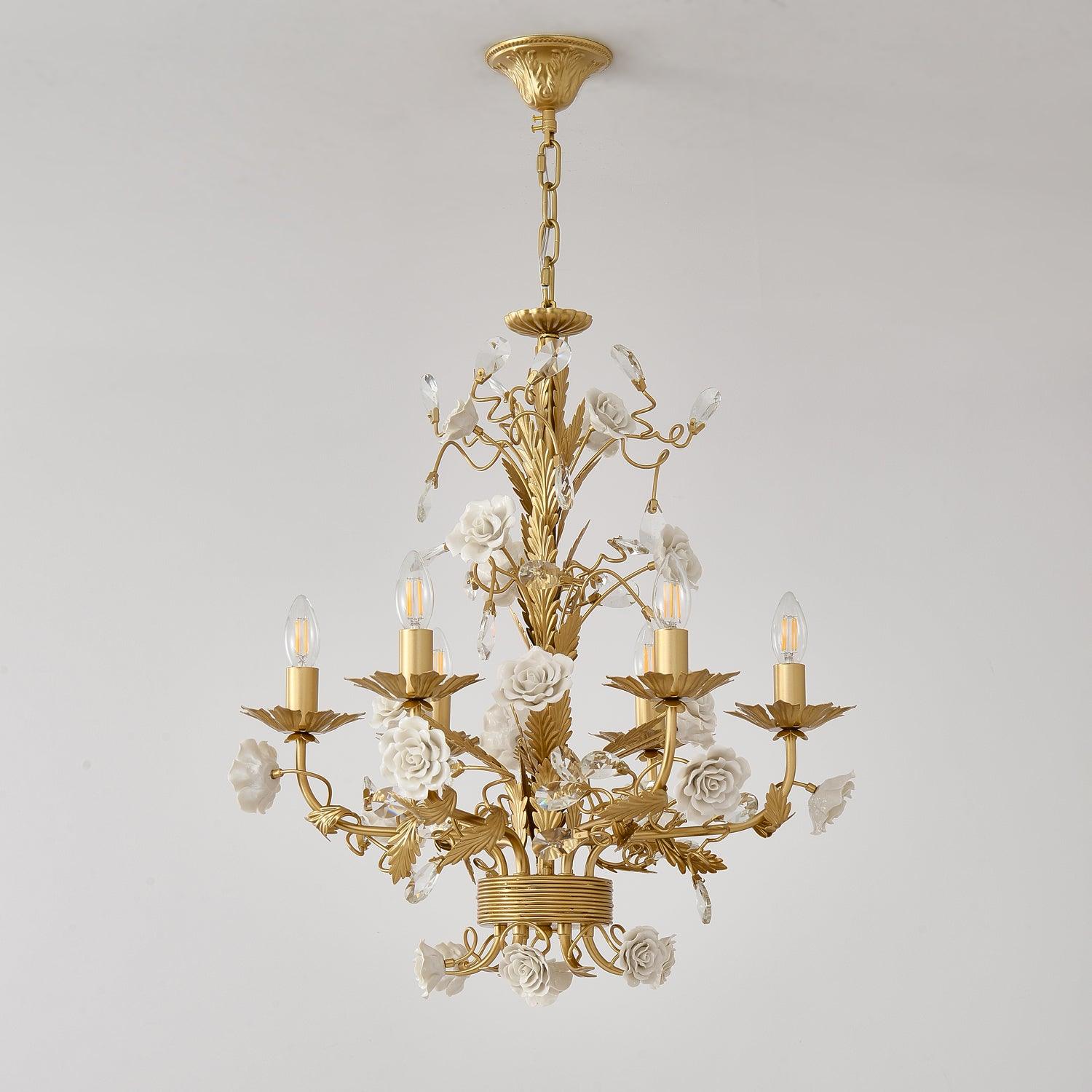 Lustre Orné Cadre Porcelaine Roses Cristal Classique Luxe - Neutralighting