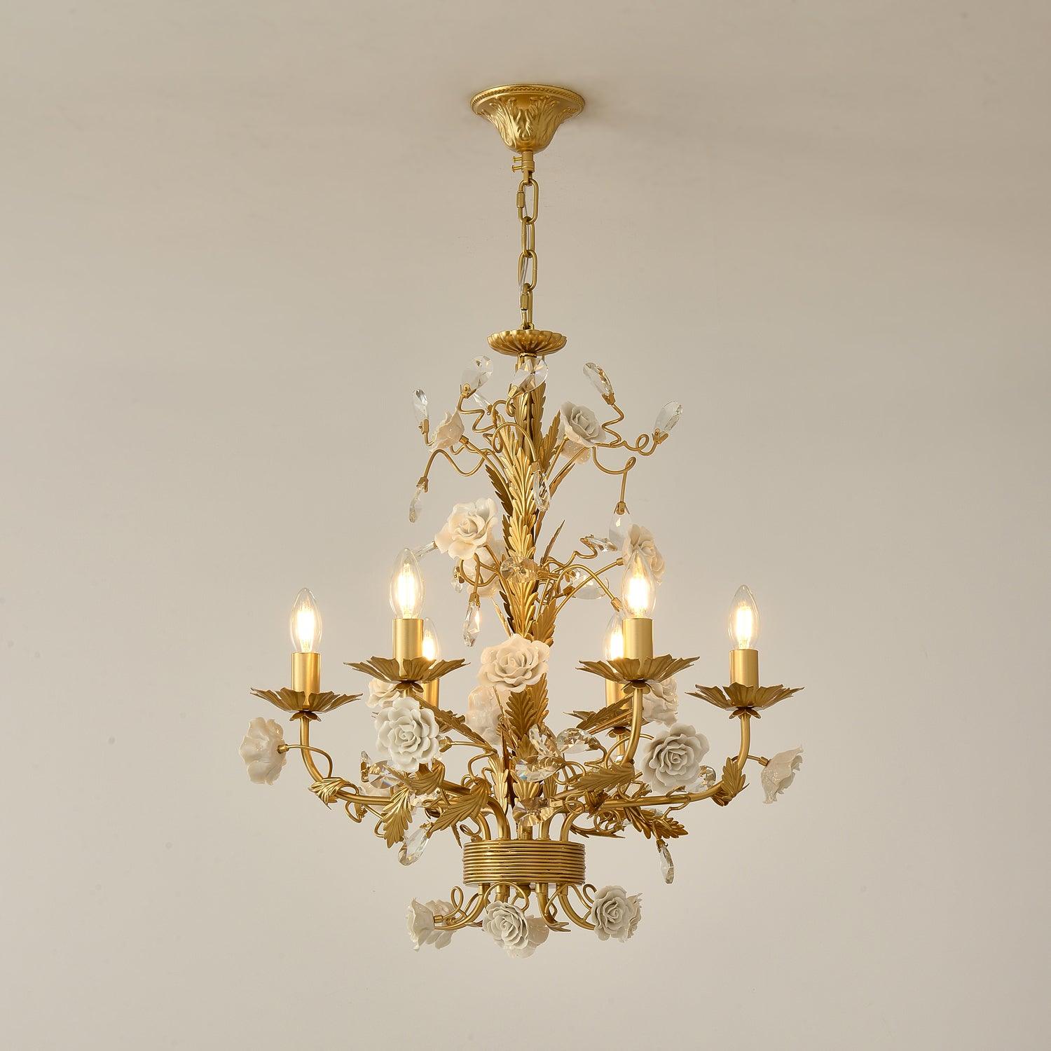 Lustre Orné Cadre Porcelaine Roses Cristal Classique Luxe - Neutralighting