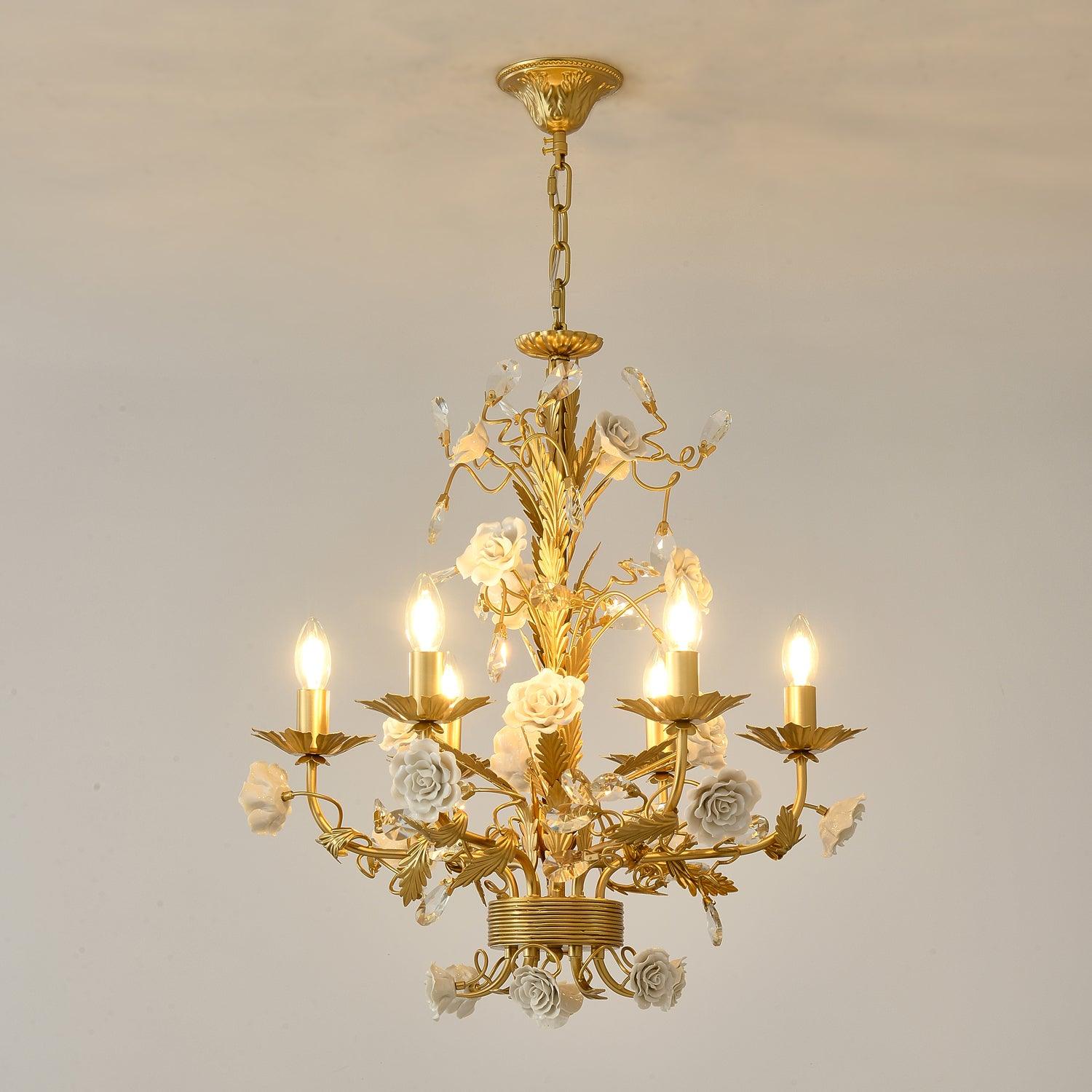 Lustre Orné Cadre Porcelaine Roses Cristal Classique Luxe - Neutralighting