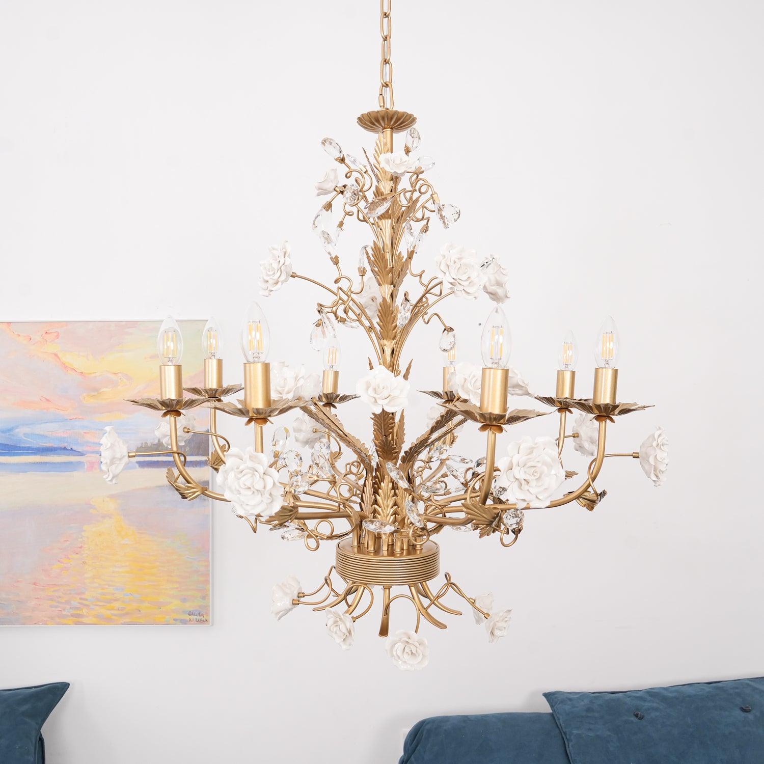 Vavenara Postmodern Luxury Rose White Crystal Chandelier - Lamp Copper