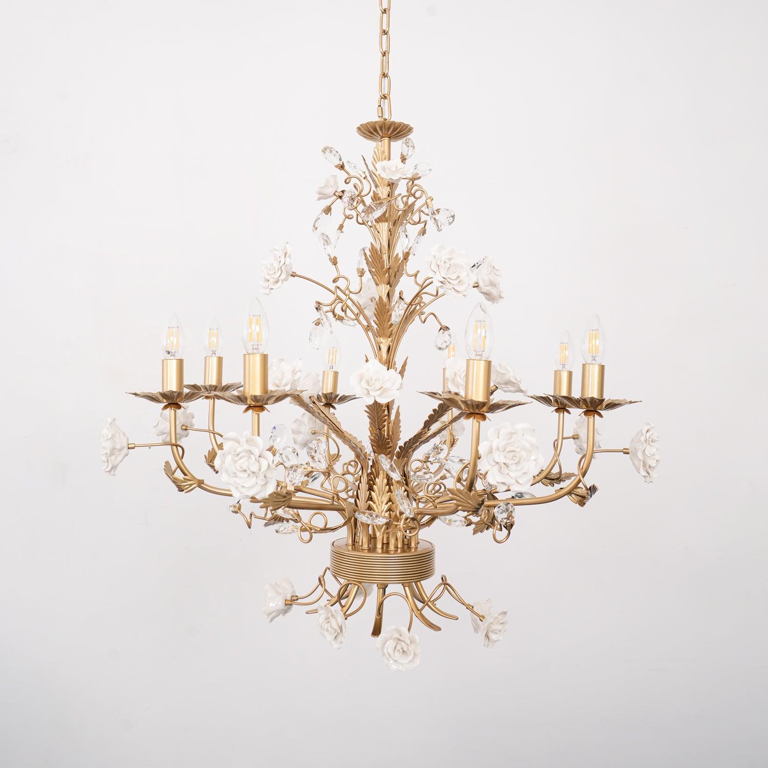Lustre Orné Cadre Porcelaine Roses Cristal Classique Luxe - Neutralighting
