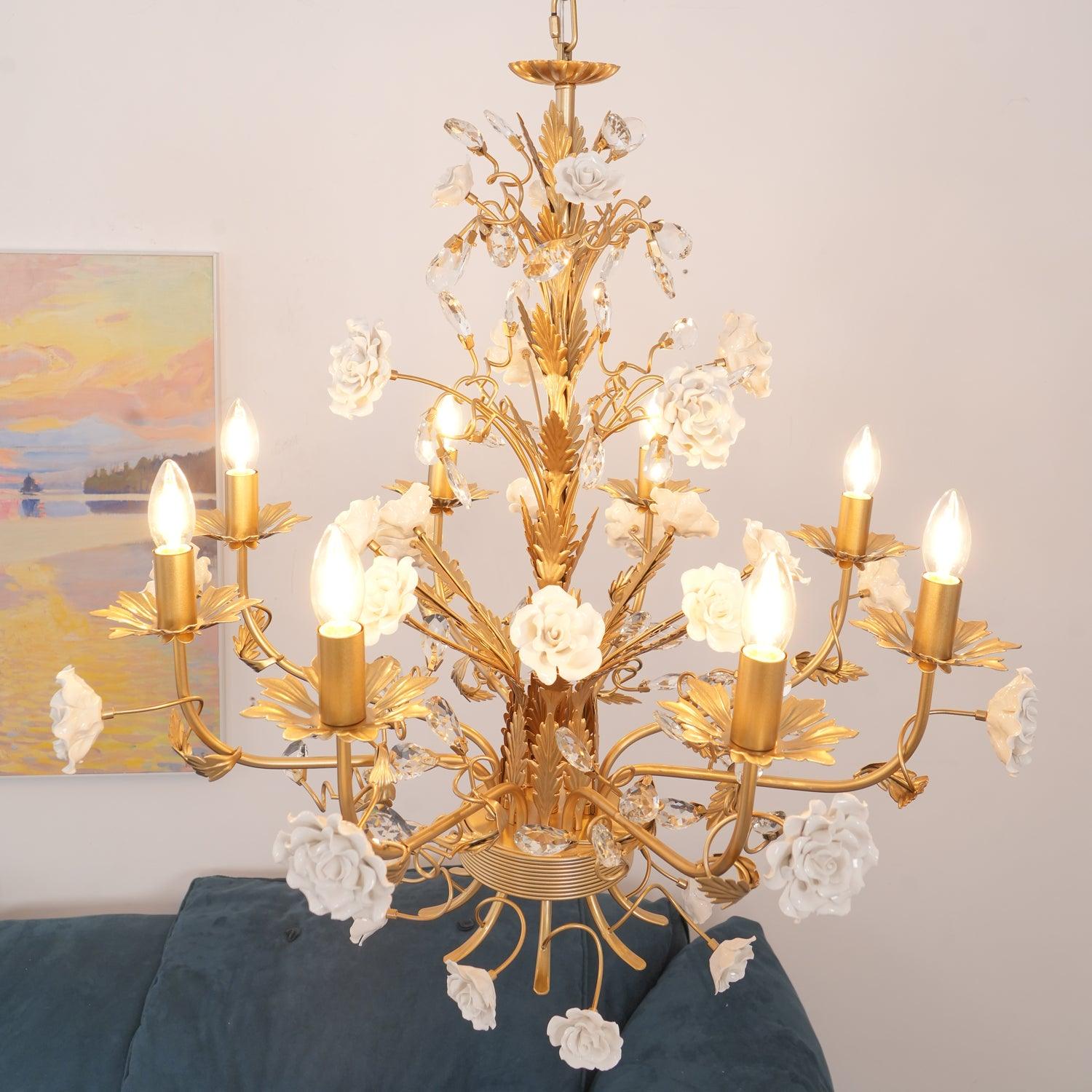 Lustre Orné Cadre Porcelaine Roses Cristal Classique Luxe - Neutralighting