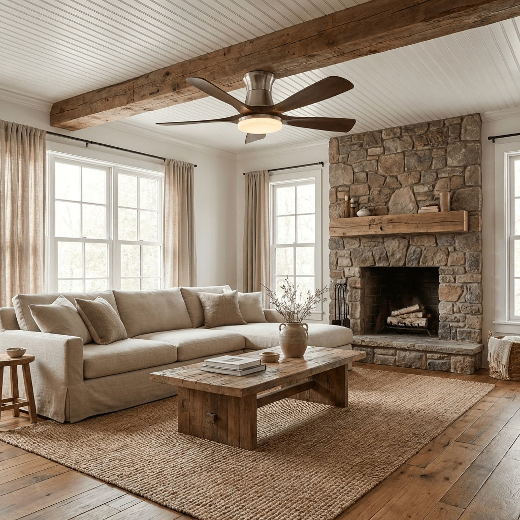 Ventilateur de plafond Hudson à 5 pales avec lumière dans un environnement intérieur
