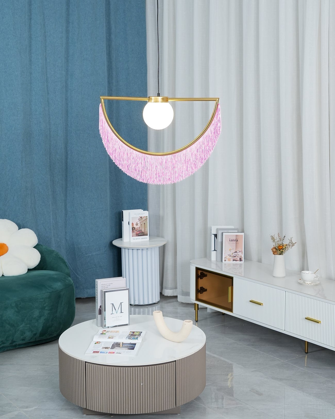 Solara Lampe suspendue en tissu à franges style globe rétro bohème - Neutralighting