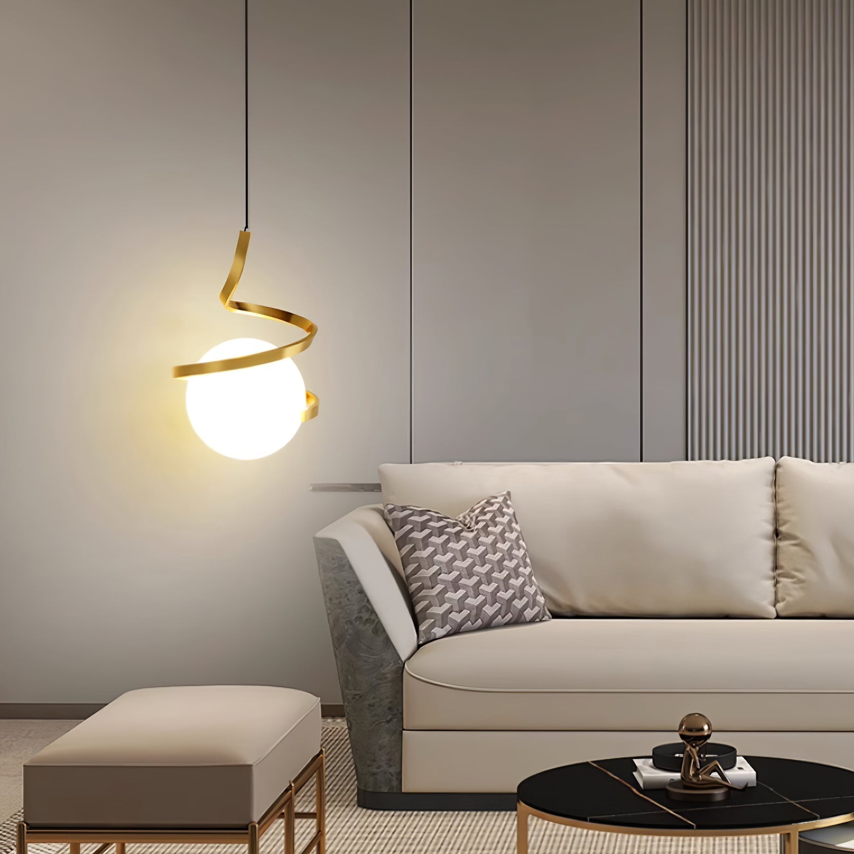 Lampe Suspendue en Fil de Fer et Spirale en Verre - Neutralighting