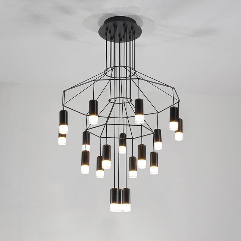 Lustra Chandelier Lignes Noir Structure Métallique LED - Neutralighting