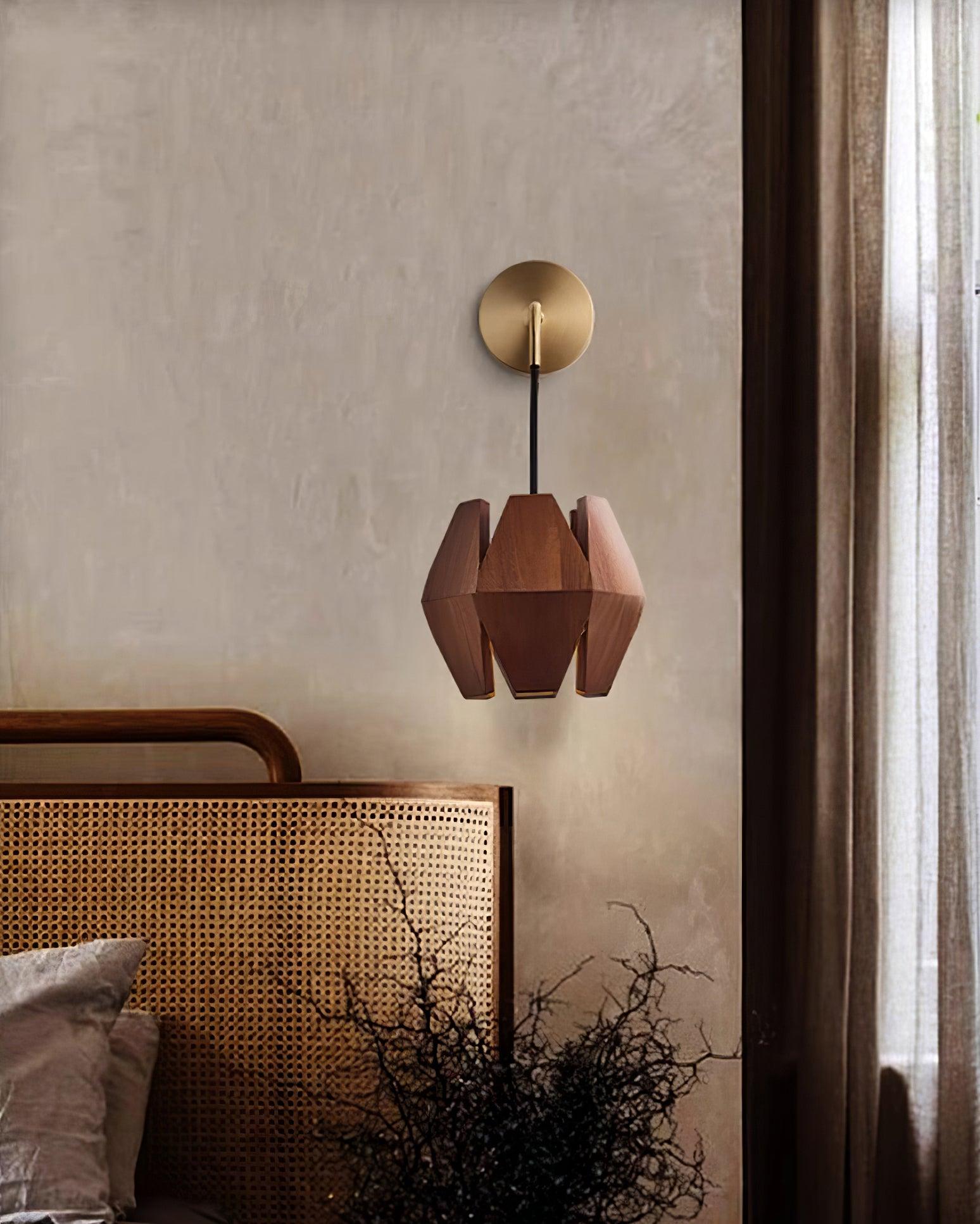 Wall Lamp Geometric Wood Shade Warm Glow Nordic Minimalist Accent - Letslighting