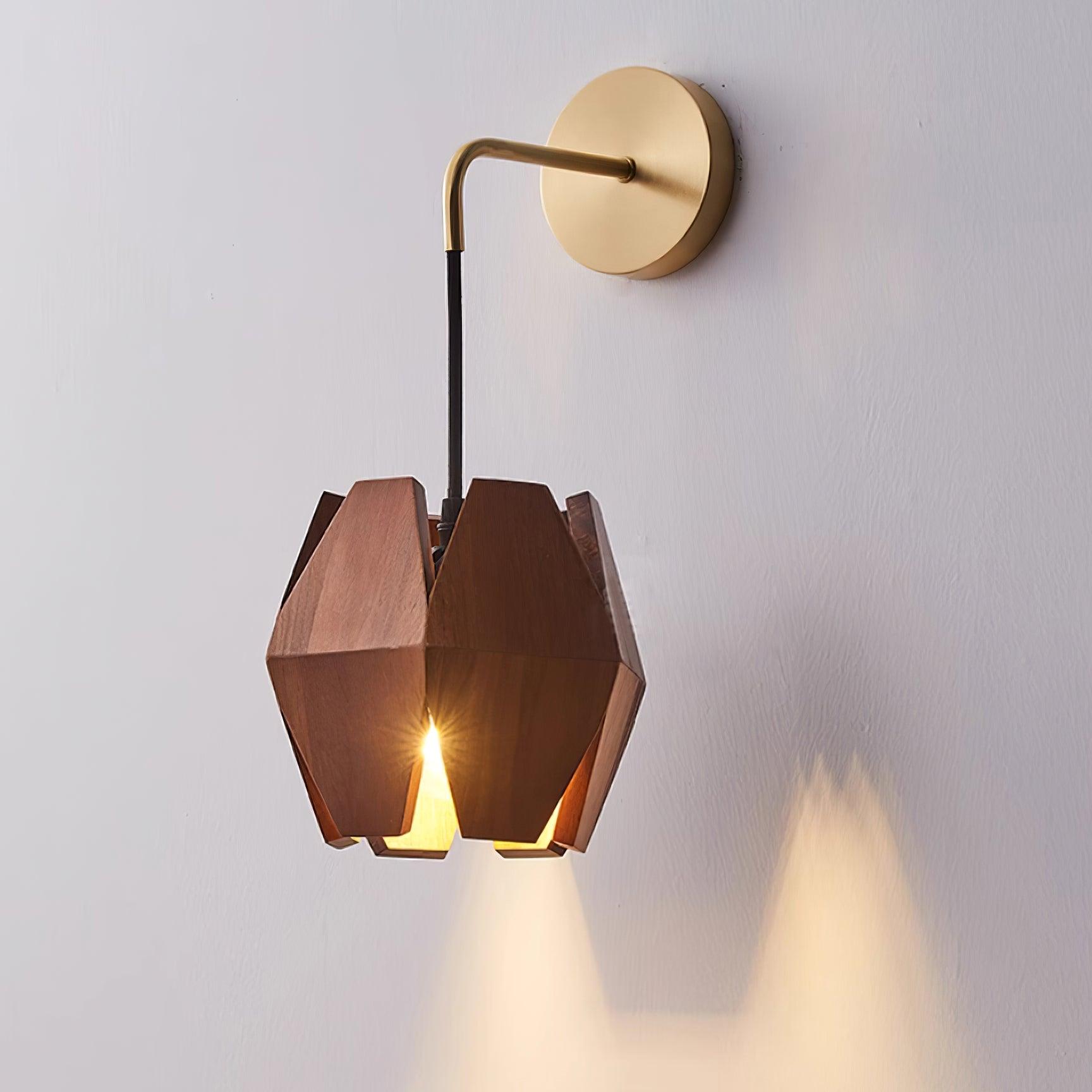 Wall Lamp Geometric Wood Shade Warm Glow Nordic Minimalist Accent - Letslighting