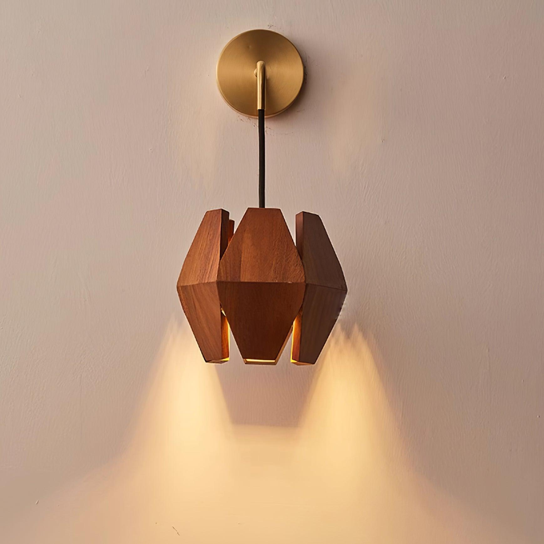 Wall Lamp Geometric Wood Shade Warm Glow Nordic Minimalist Accent - Letslighting
