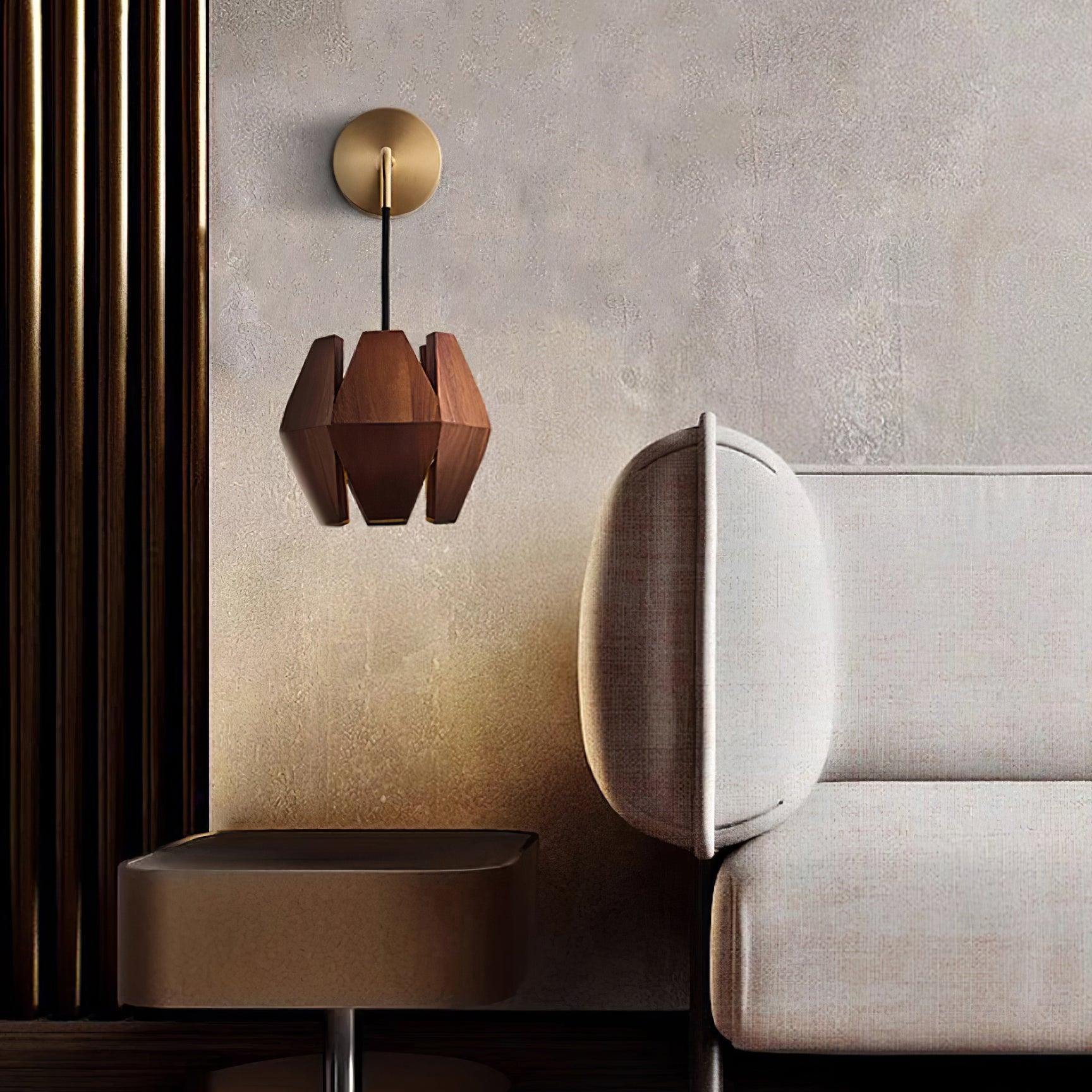 Wall Lamp Geometric Wood Shade Warm Glow Nordic Minimalist Accent - Letslighting