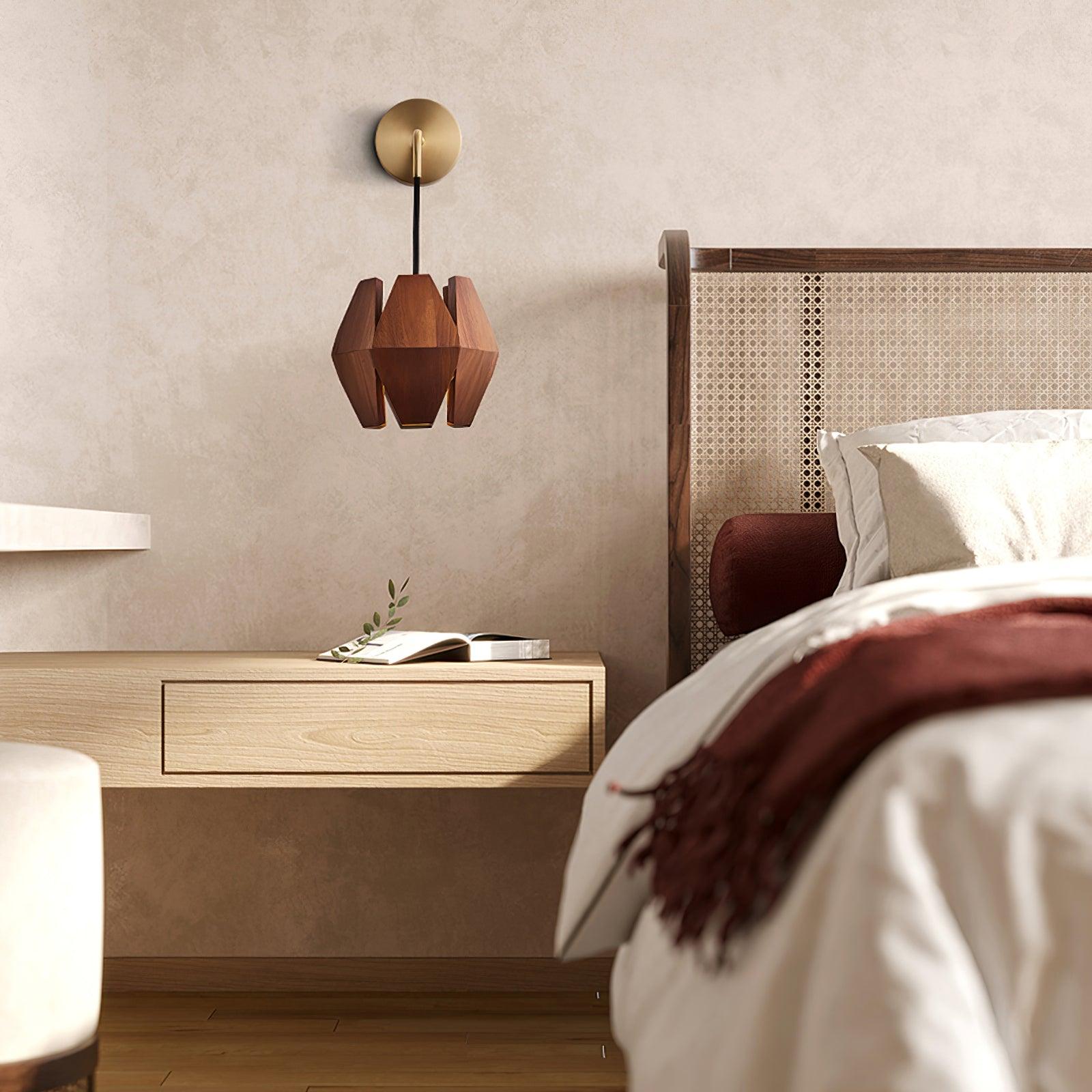 Wall Lamp Geometric Wood Shade Warm Glow Nordic Minimalist Accent - Letslighting