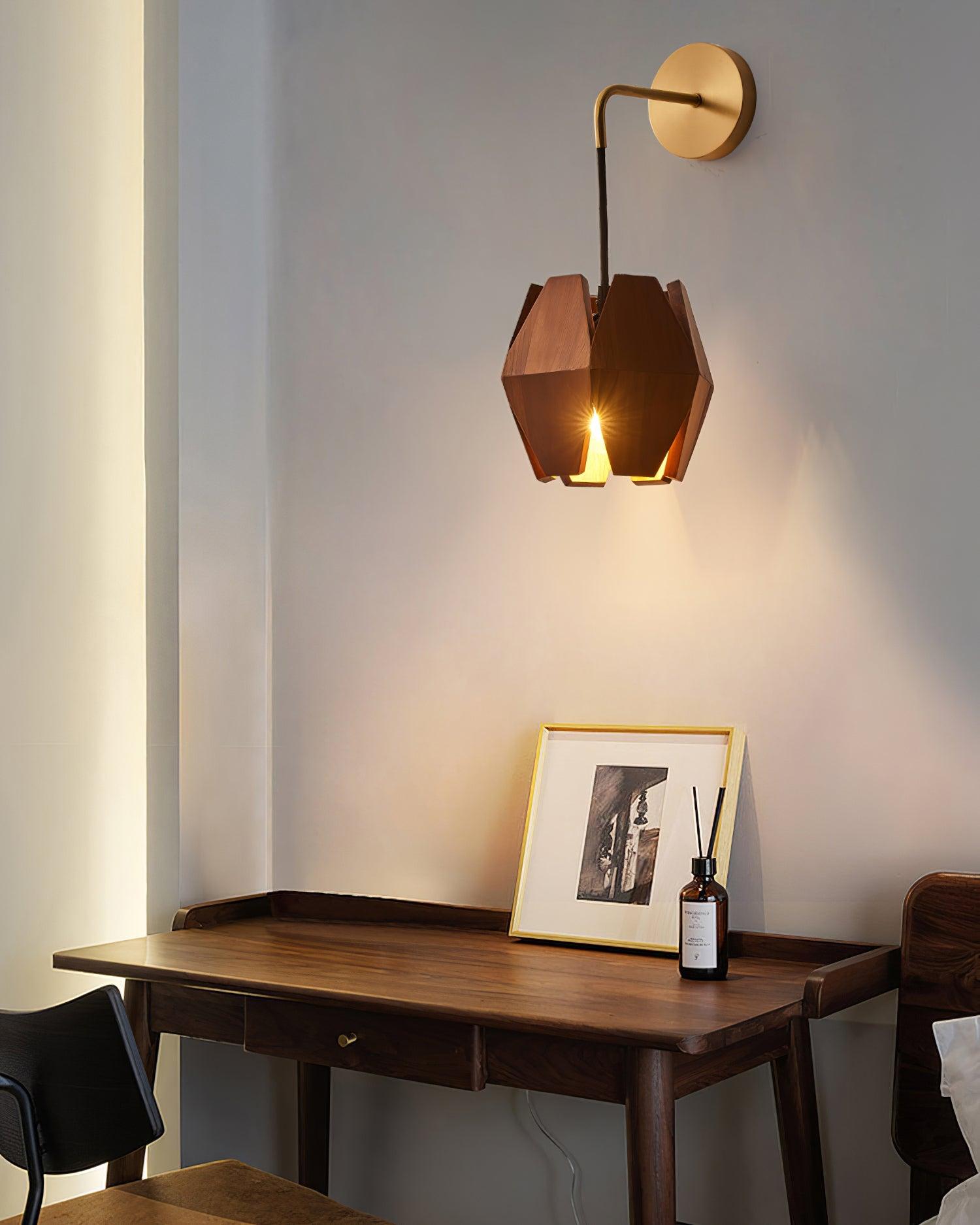Wall Lamp Geometric Wood Shade Warm Glow Nordic Minimalist Accent - Letslighting