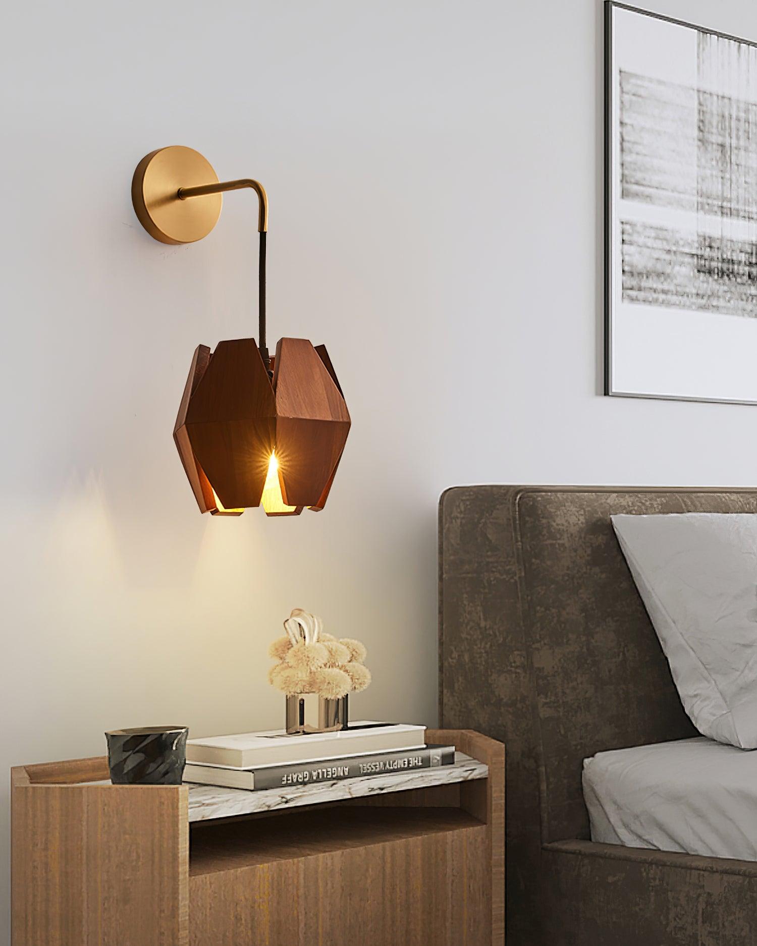 Wall Lamp Geometric Wood Shade Warm Glow Nordic Minimalist Accent - Letslighting