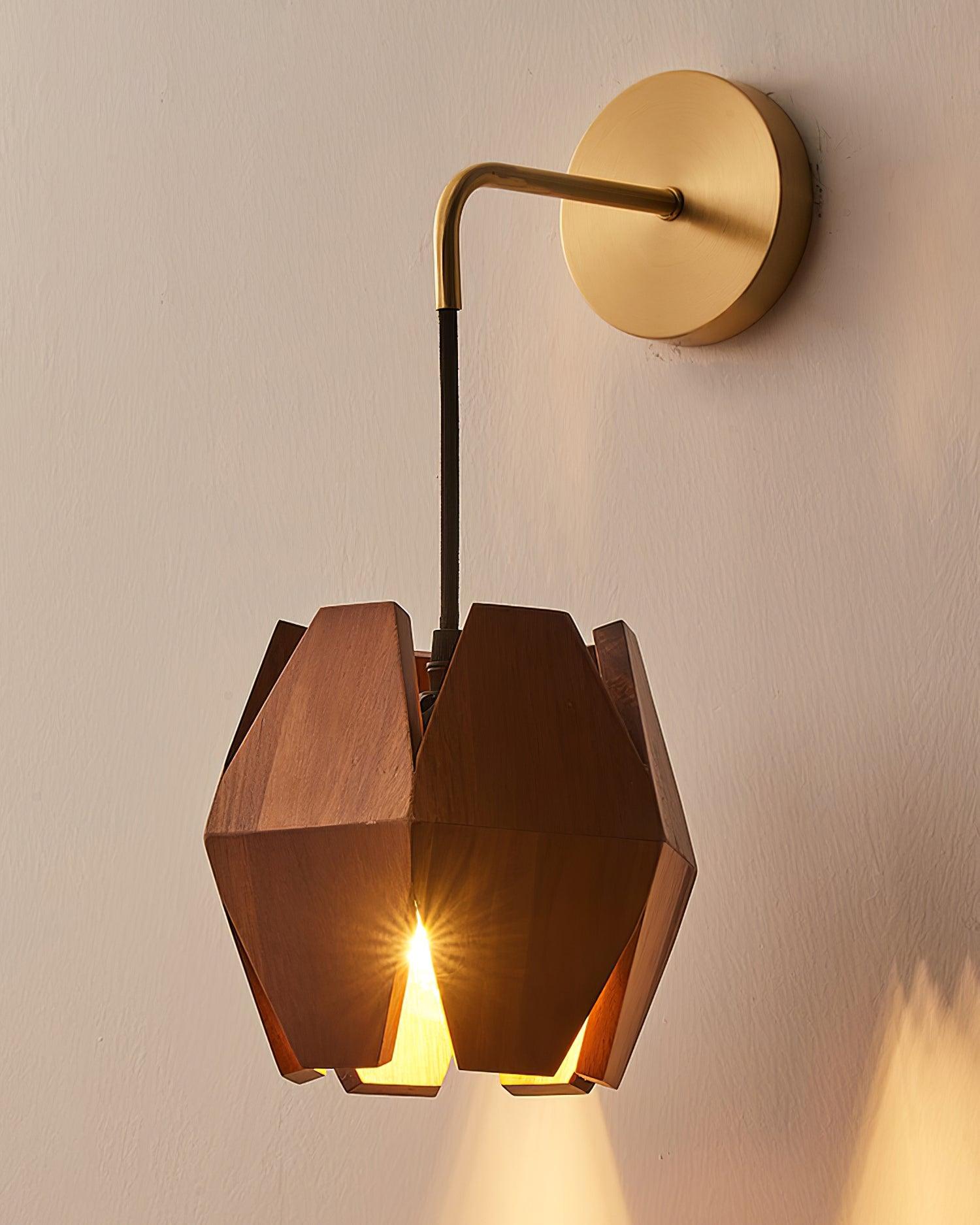Wall Lamp Geometric Wood Shade Warm Glow Nordic Minimalist Accent - Letslighting