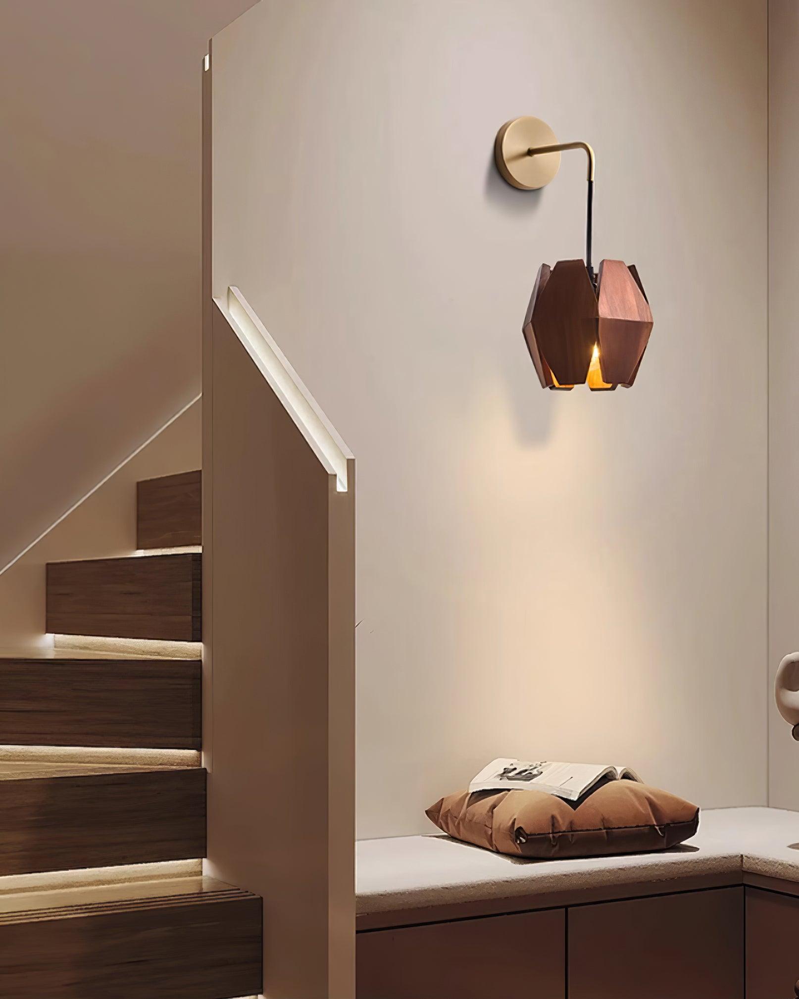 Wall Lamp Geometric Wood Shade Warm Glow Nordic Minimalist Accent - Letslighting