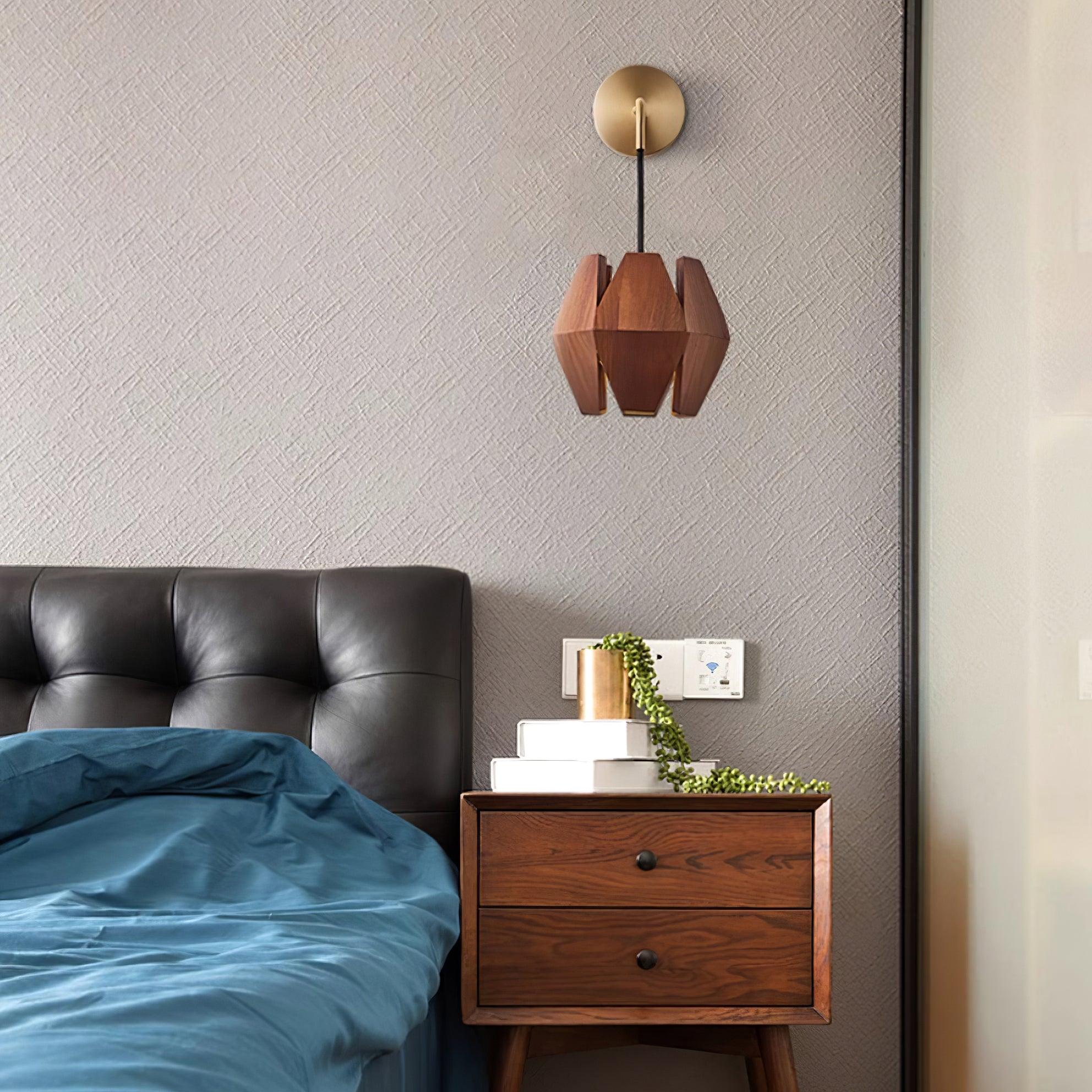 Wall Lamp Geometric Wood Shade Warm Glow Nordic Minimalist Accent - Letslighting