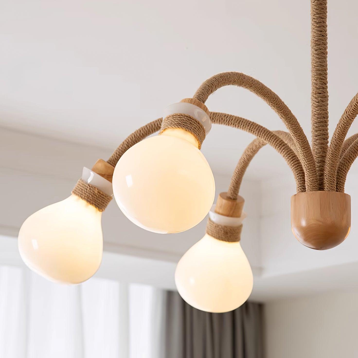 Okai Wood Hemp Rope Chandelier - Letslighting