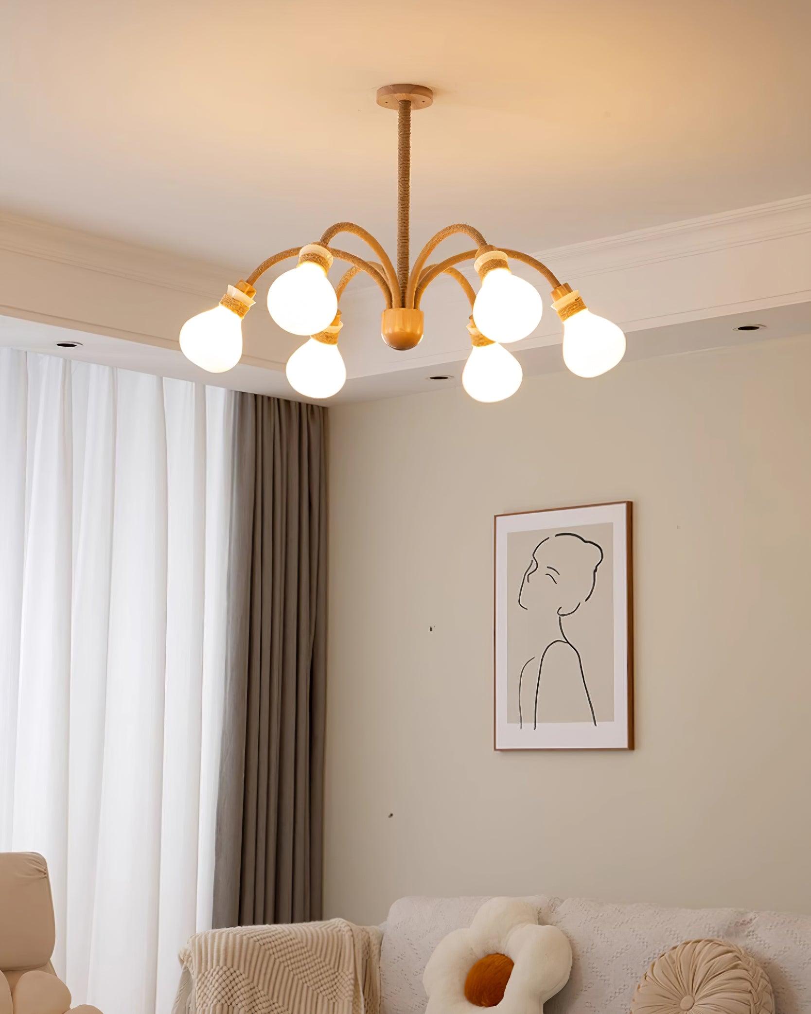 Okai Wood Hemp Rope Chandelier - Letslighting