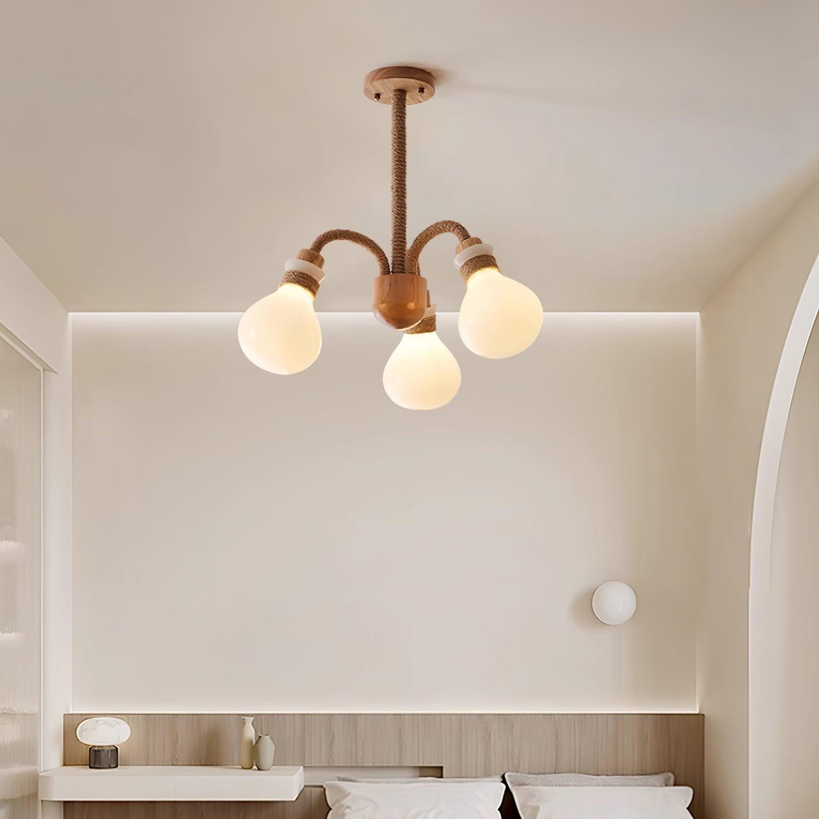 Okai Wood Hemp Rope Chandelier - Letslighting
