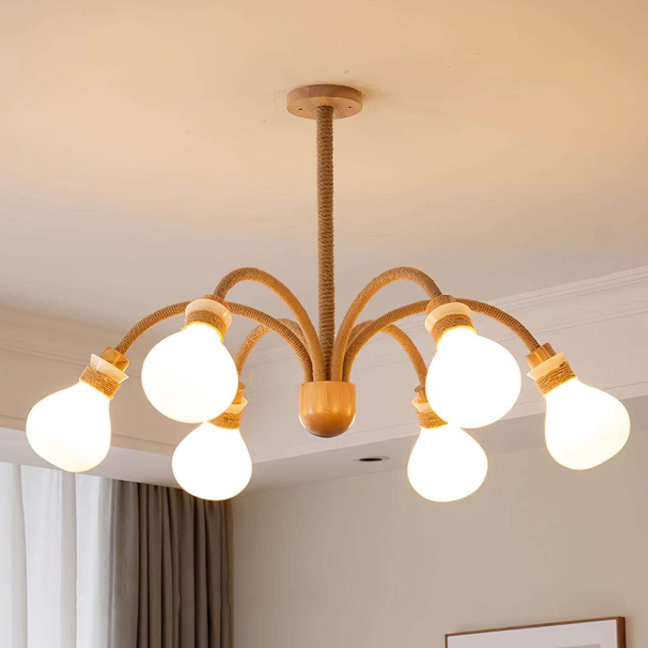 Okai Wood Hemp Rope Chandelier - Letslighting