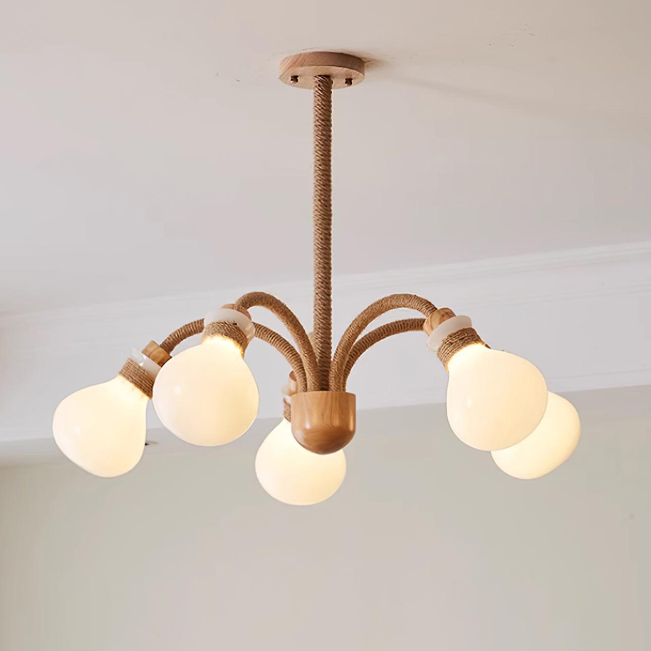 Okai Wood Hemp Rope Chandelier - Letslighting