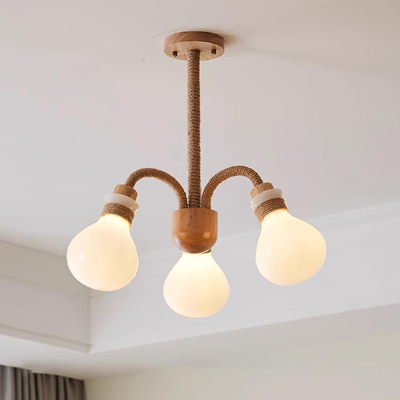 Okai Wood Hemp Rope Chandelier - Letslighting
