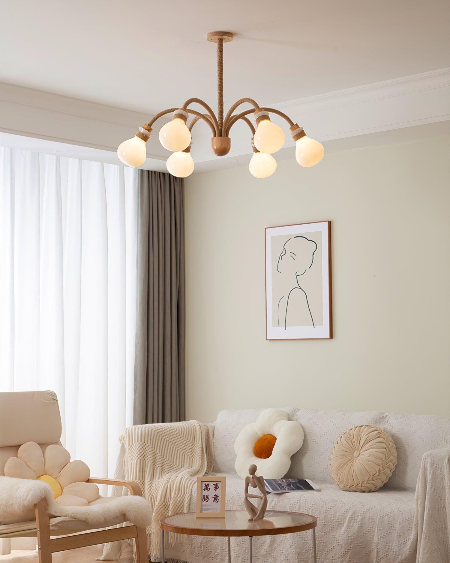 Okai Wood Hemp Rope Chandelier - Letslighting