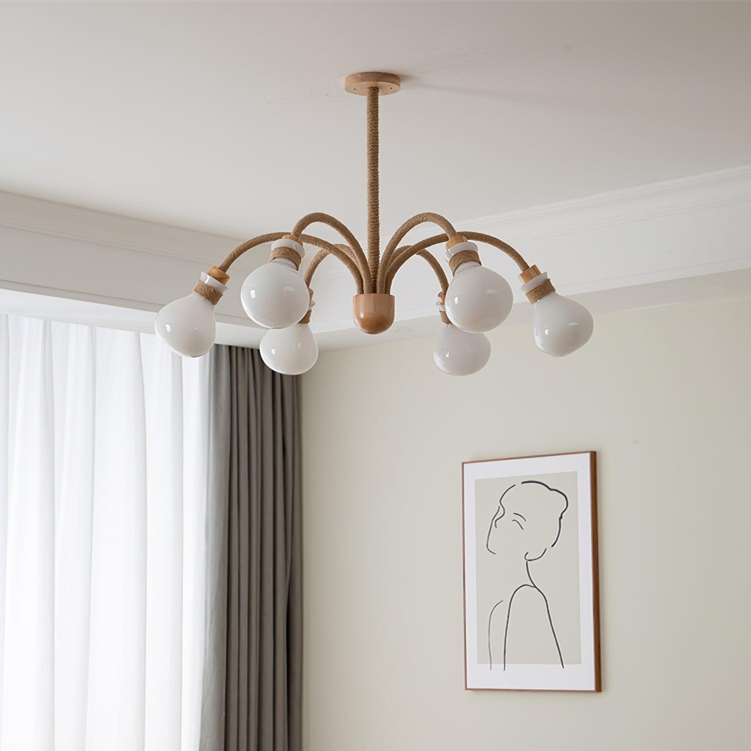 Okai Wood Hemp Rope Chandelier - Letslighting