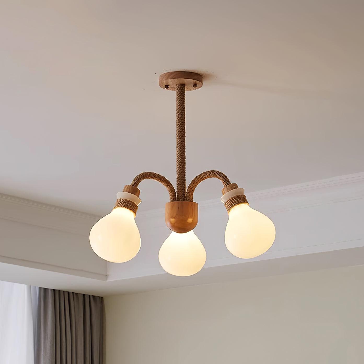 Okai Wood Hemp Rope Chandelier - Letslighting