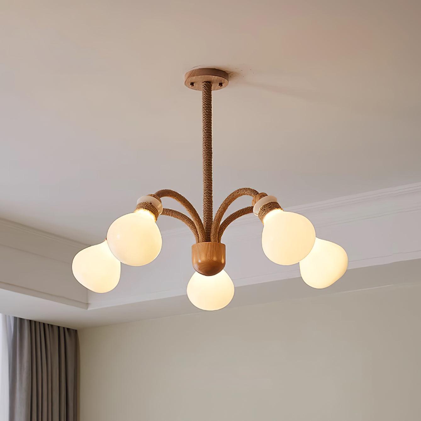 Okai Wood Hemp Rope Chandelier - Letslighting
