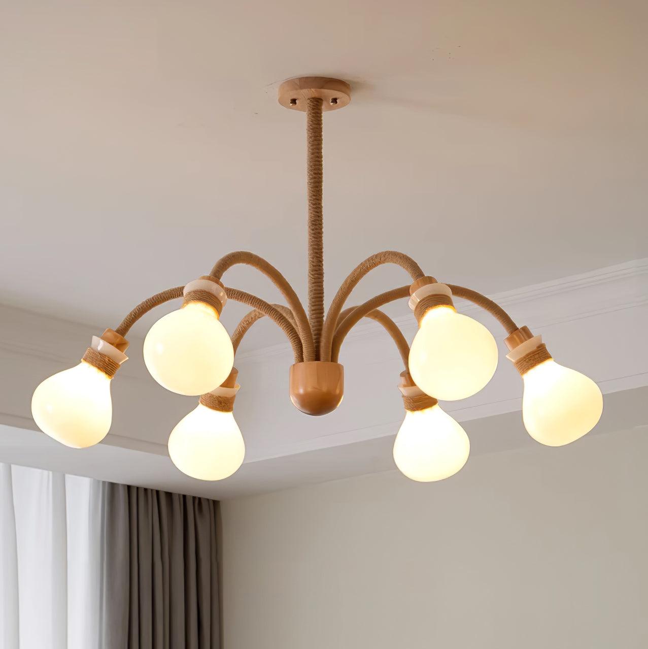 Okai Wood Hemp Rope Chandelier - Letslighting