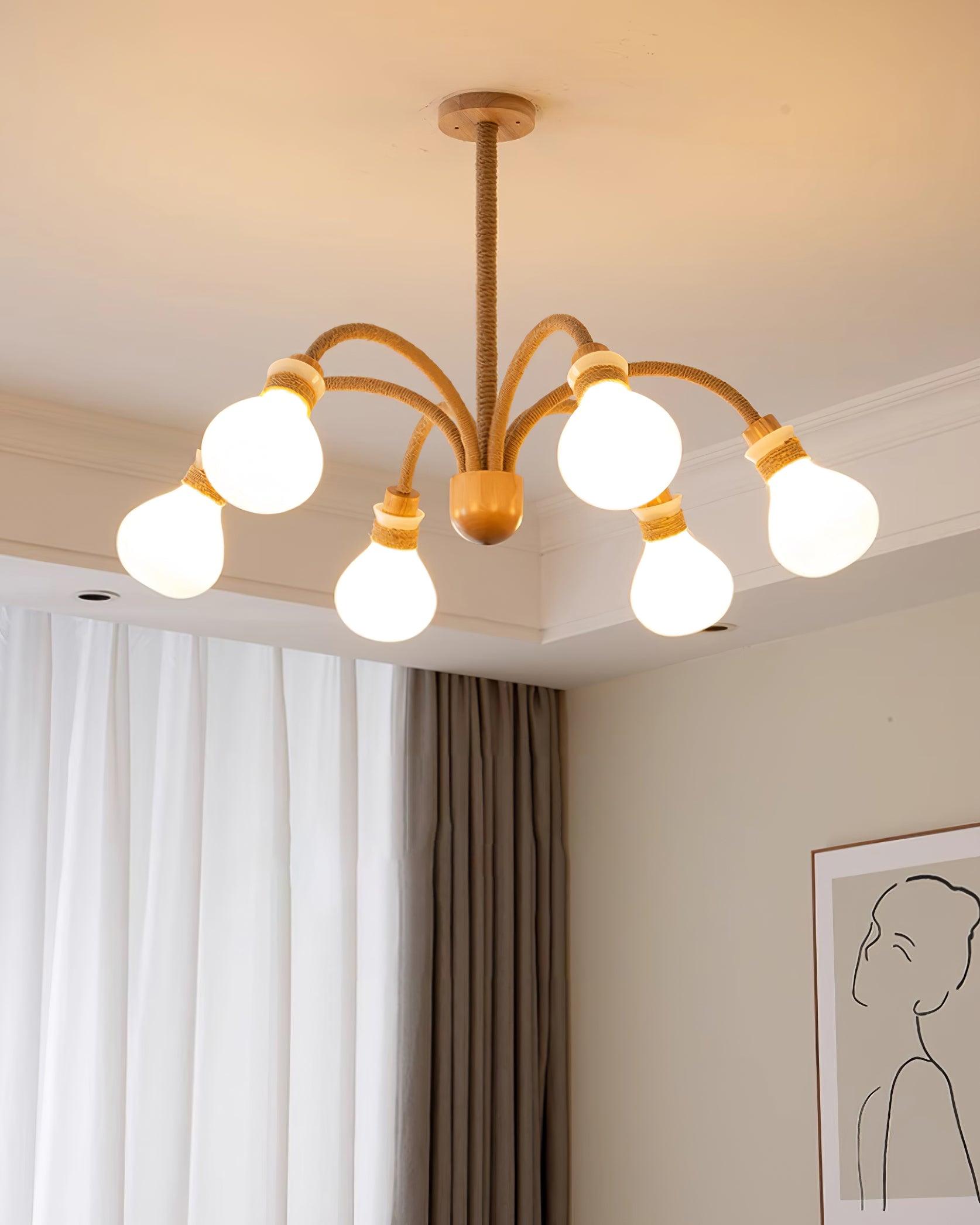 Okai Wood Hemp Rope Chandelier - Letslighting