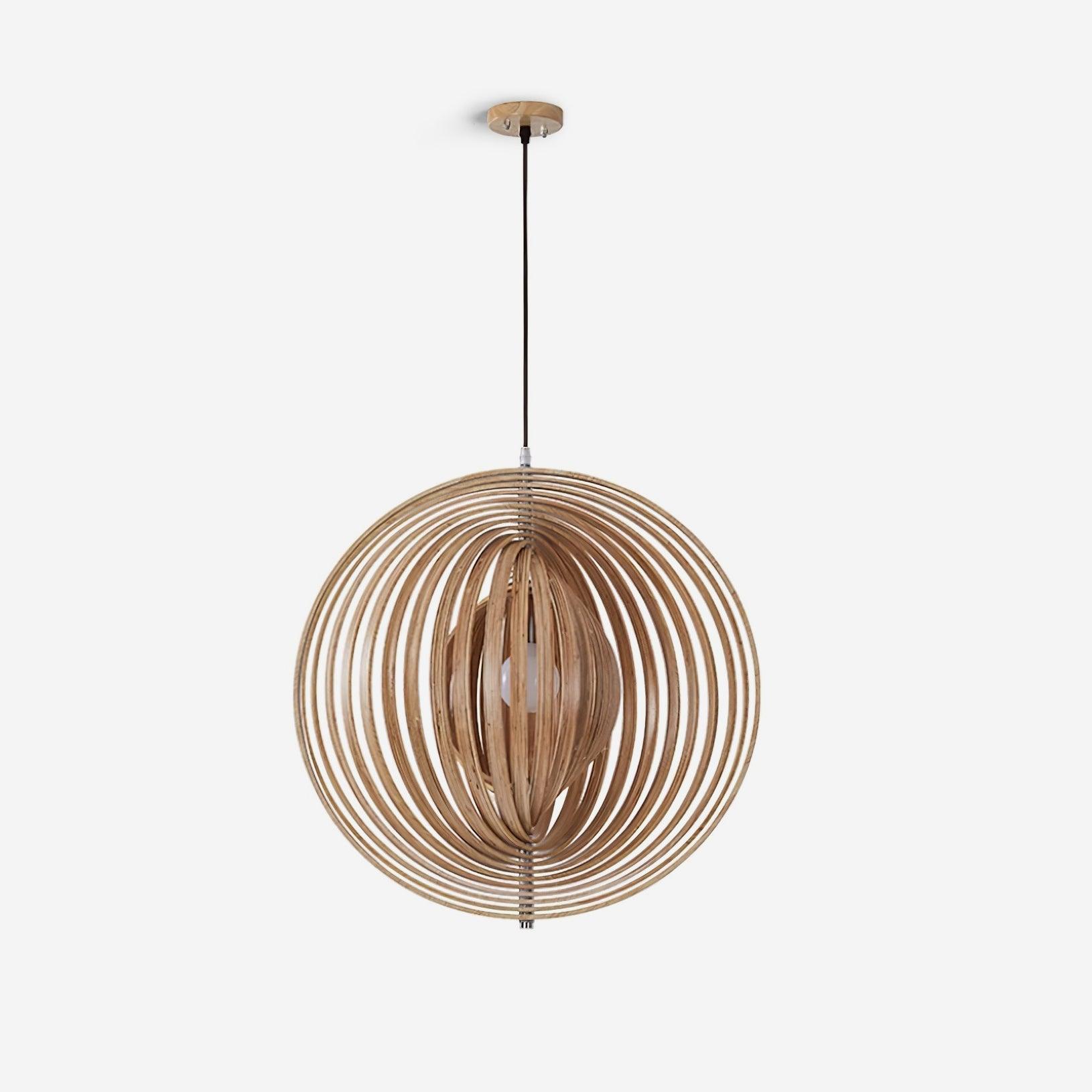 Pendant Lamp Wood Rings Sphere Organic Minimalist Ambient - Letslighting