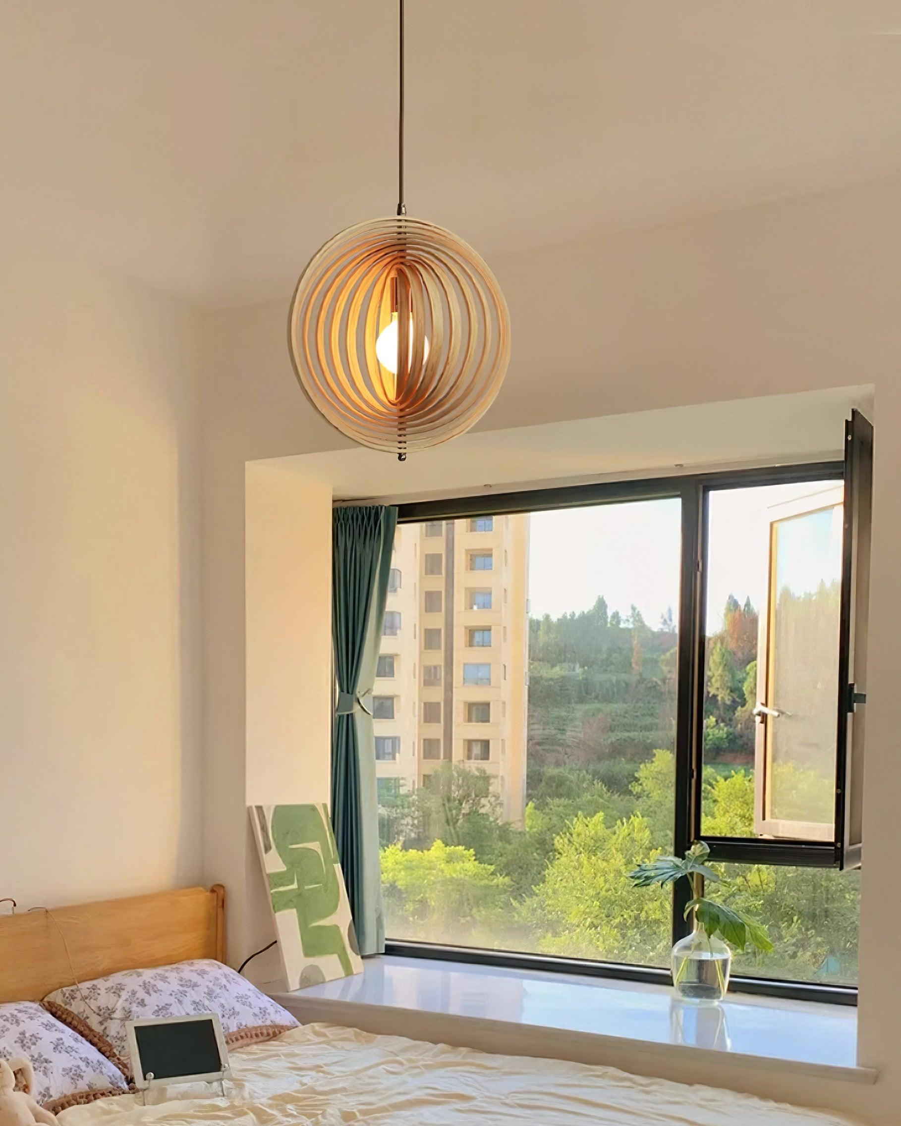 Pendant Lamp Wood Rings Sphere Organic Minimalist Ambient - Letslighting
