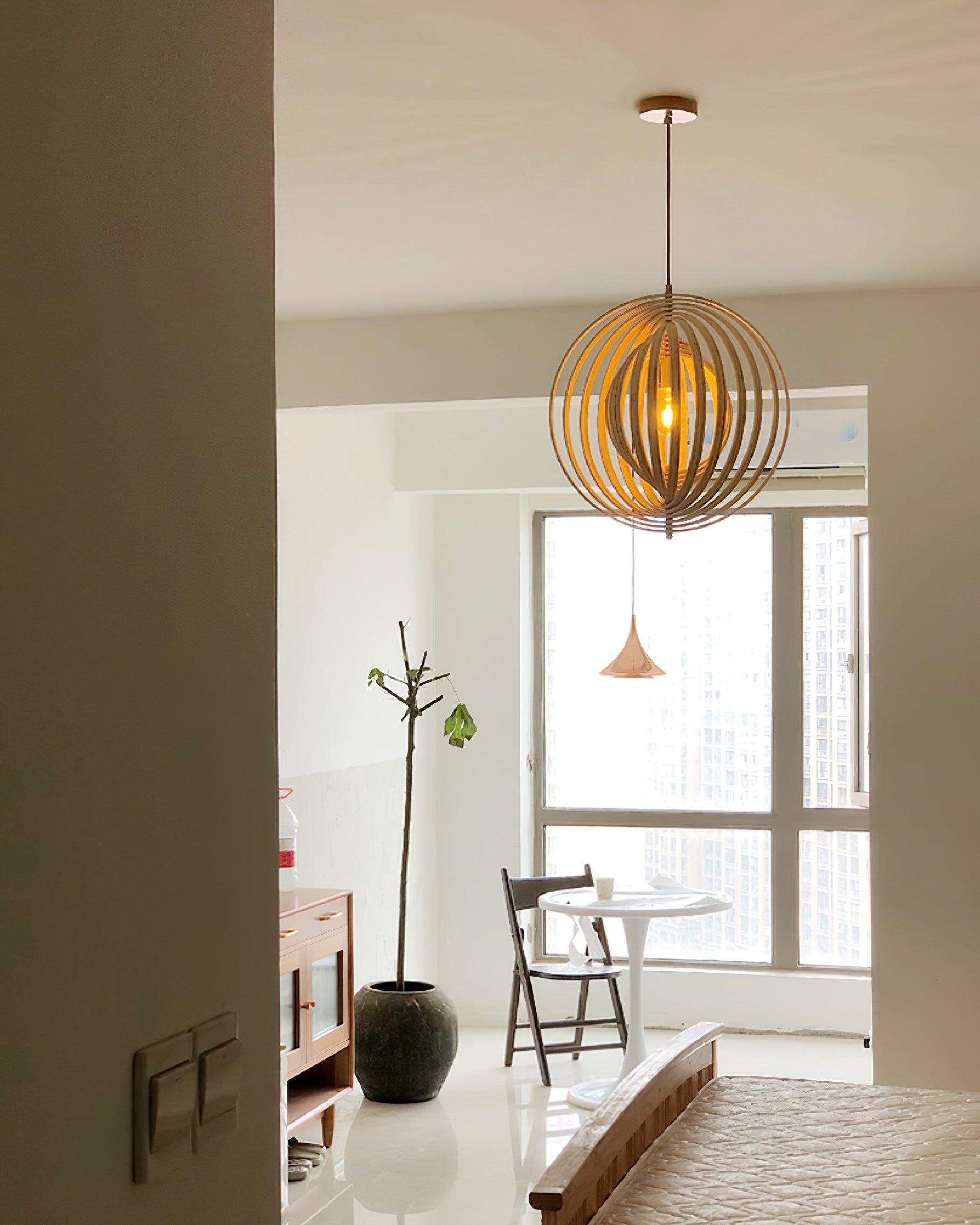 Pendant Lamp Wood Rings Sphere Organic Minimalist Ambient - Letslighting