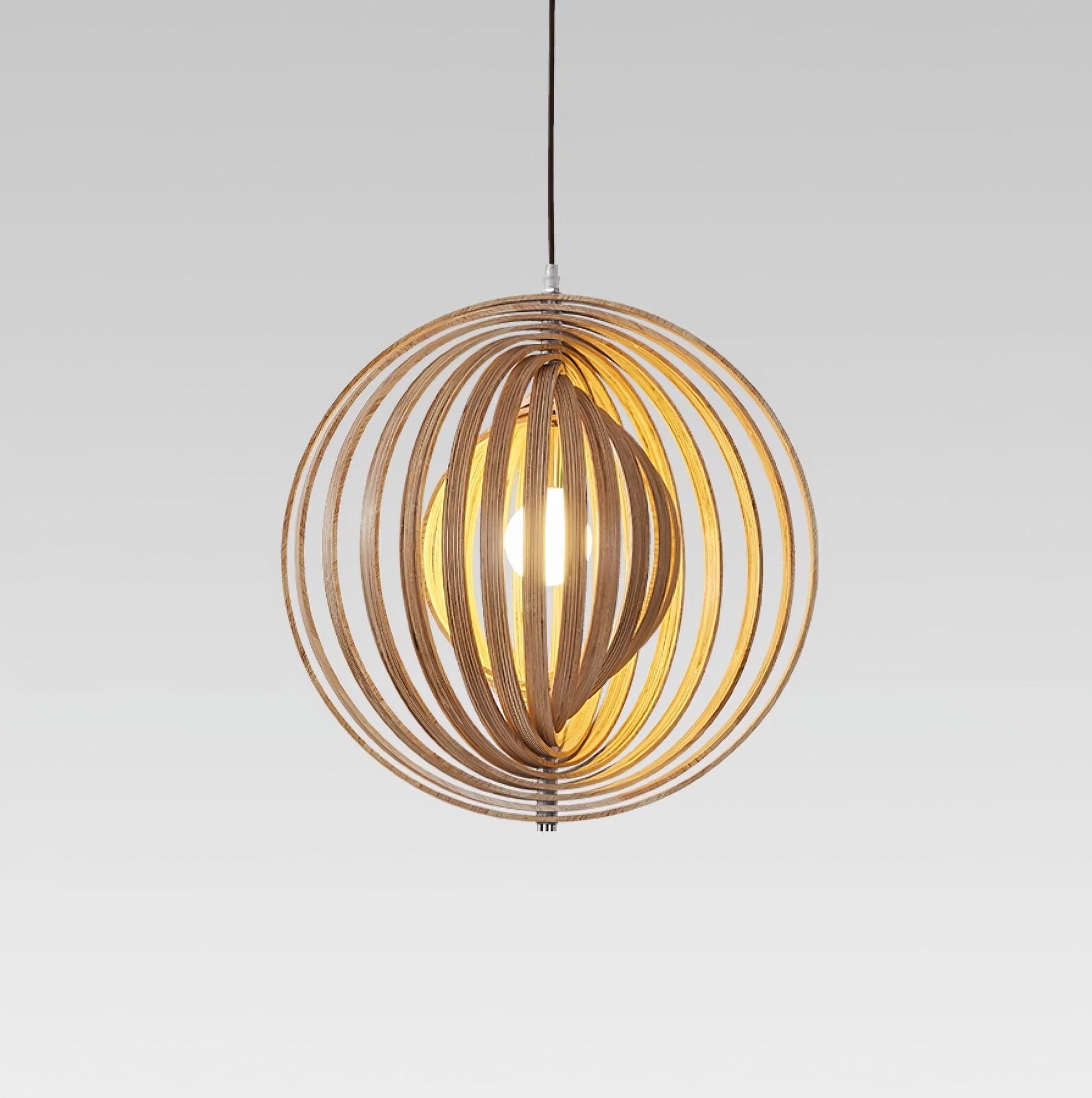 Pendant Lamp Wood Rings Sphere Organic Minimalist Ambient - Letslighting
