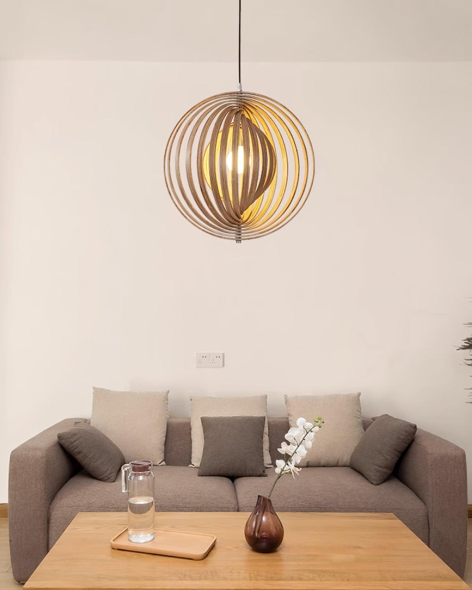 Pendant Lamp Wood Rings Sphere Organic Minimalist Ambient - Letslighting