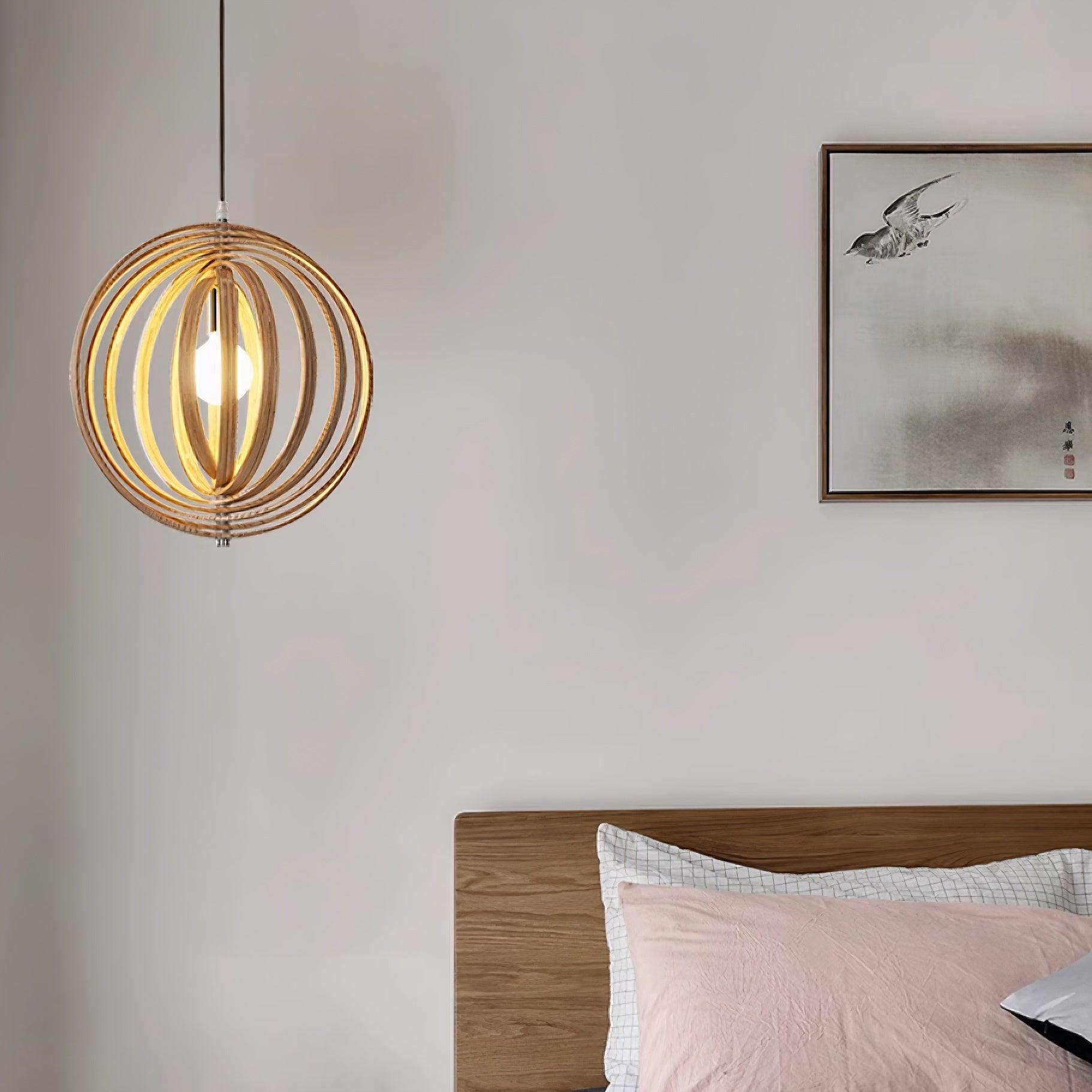Pendant Lamp Wood Rings Sphere Organic Minimalist Ambient - Letslighting