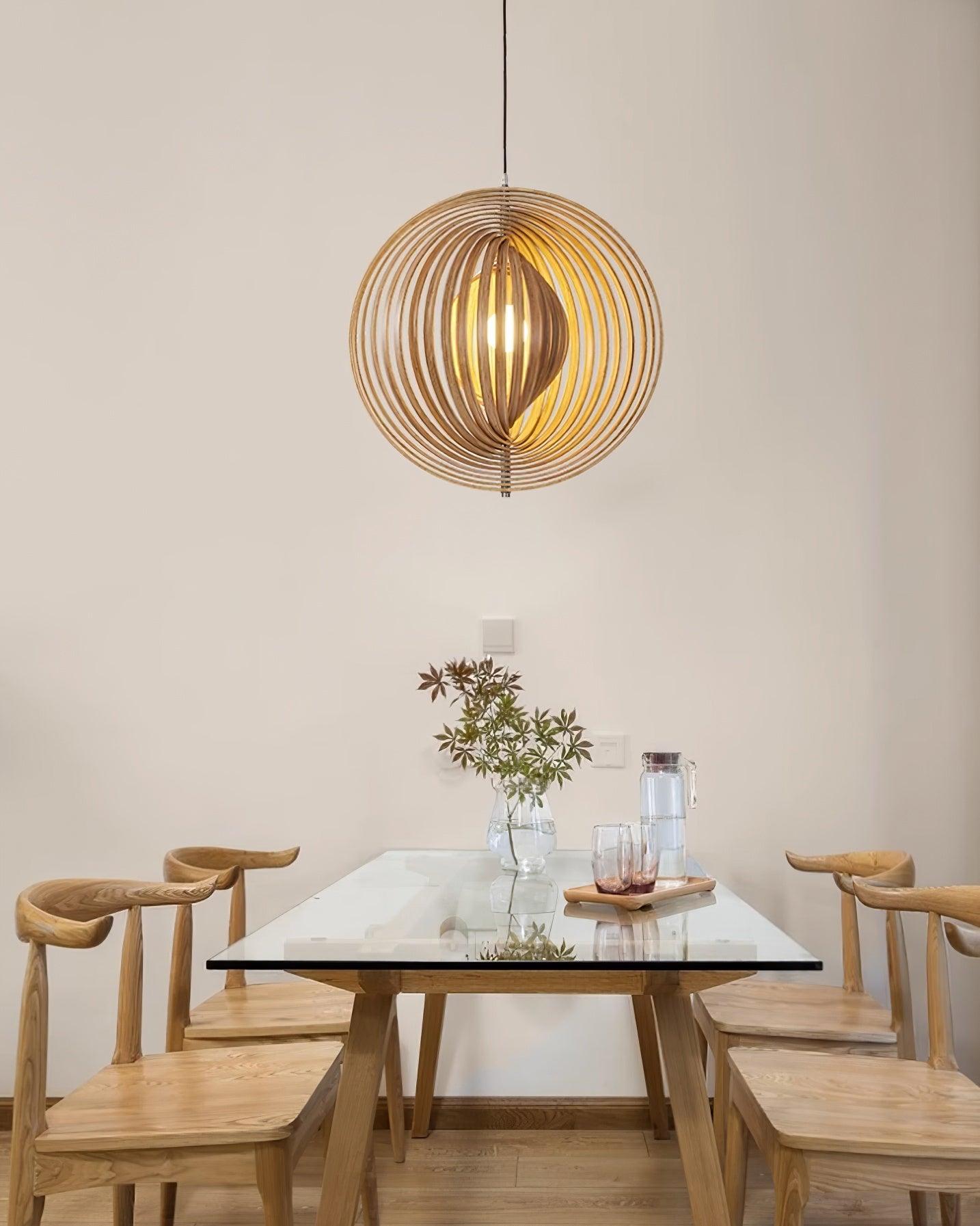 Pendant Lamp Wood Rings Sphere Organic Minimalist Ambient - Letslighting