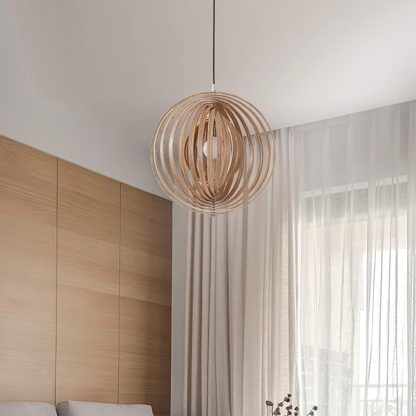 Pendant Lamp Wood Rings Sphere Organic Minimalist Ambient - Letslighting