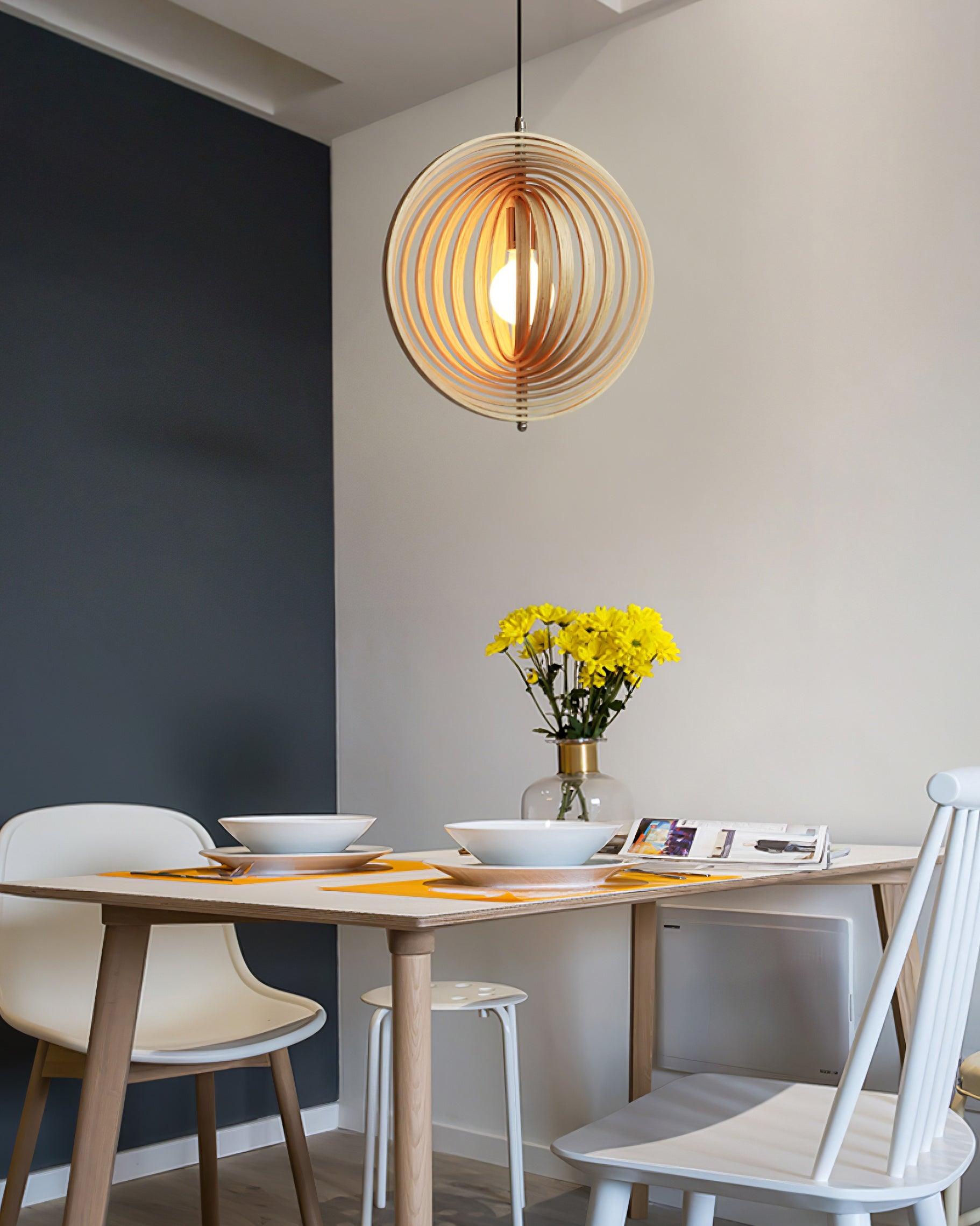 Pendant Lamp Wood Rings Sphere Organic Minimalist Ambient - Letslighting
