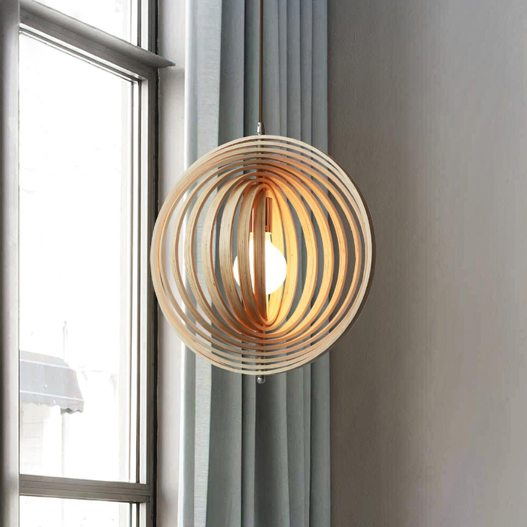 Pendant Lamp Wood Rings Sphere Organic Minimalist Ambient - Letslighting